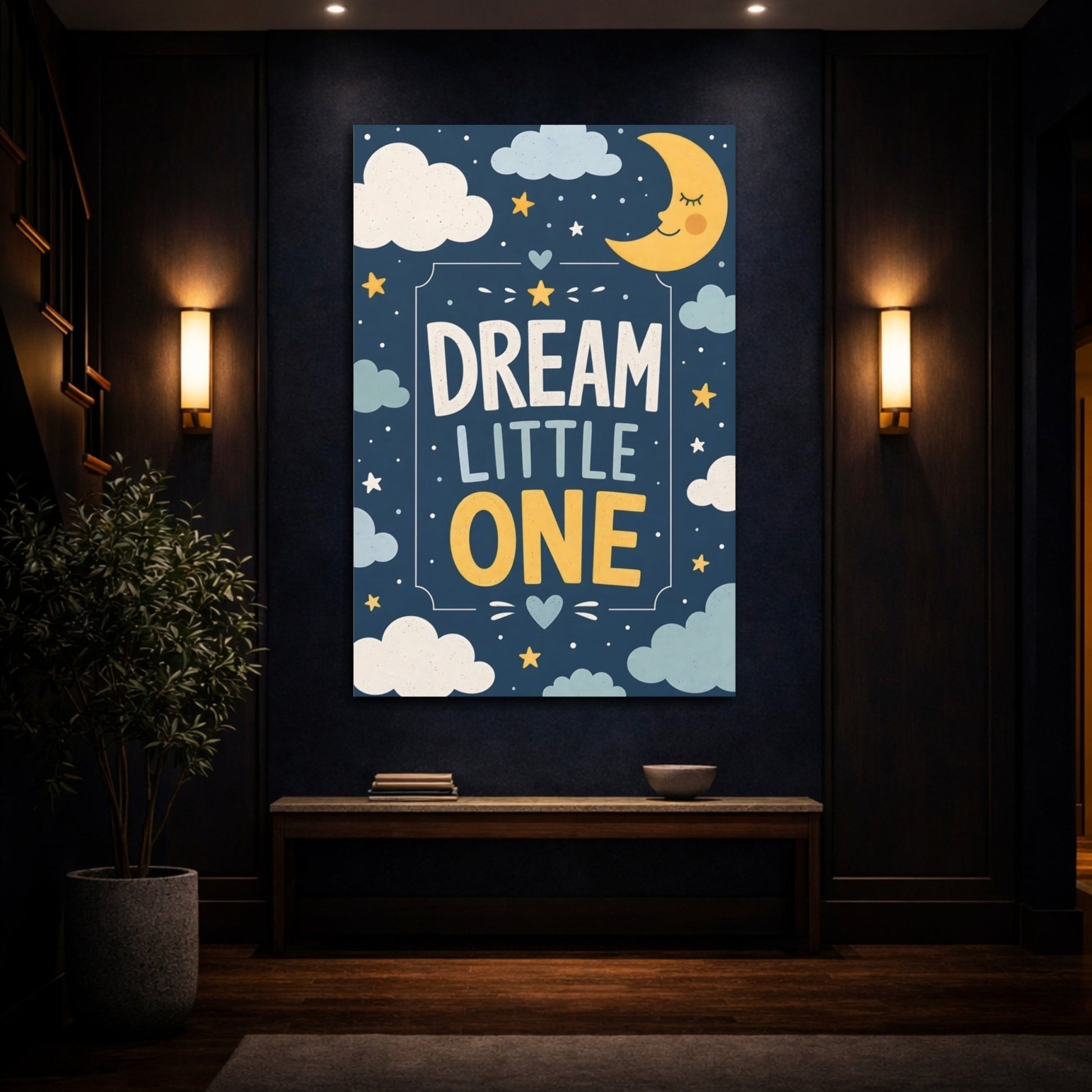 Fairytale Sleeping Moon Blue And Yellow Canvas Wall Art Print – Nursery Decor, Gallery - YesArtYes