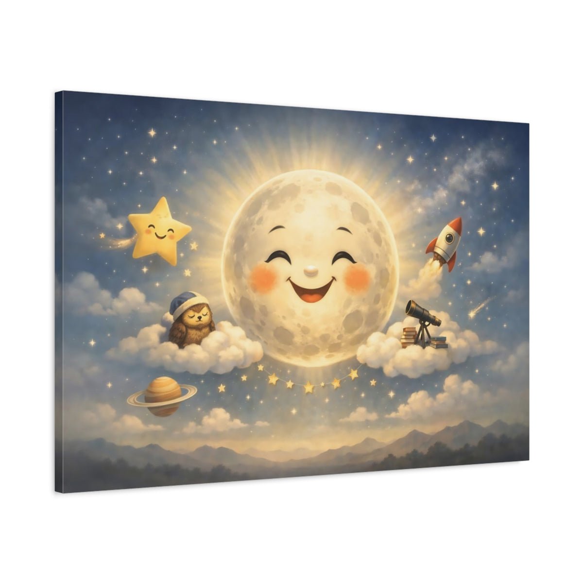 Fairytale Smiling Moon Whimsical Space - Canvas Wall Art Print - YesArtYes