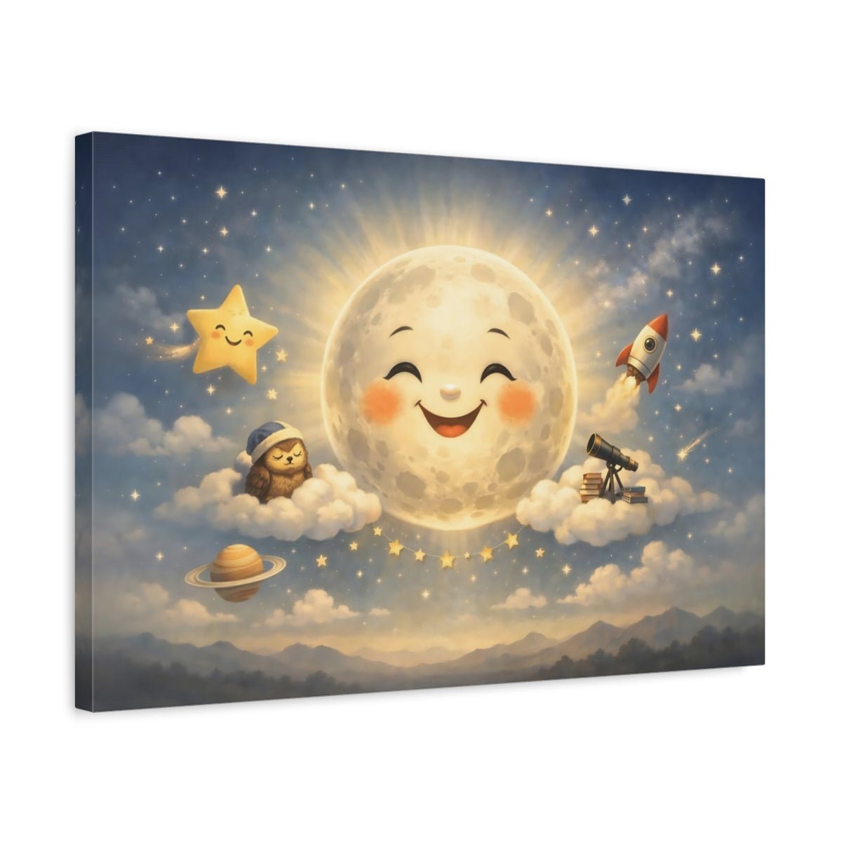 Fairytale Smiling Moon Whimsical Space - Canvas Wall Art Print - YesArtYes