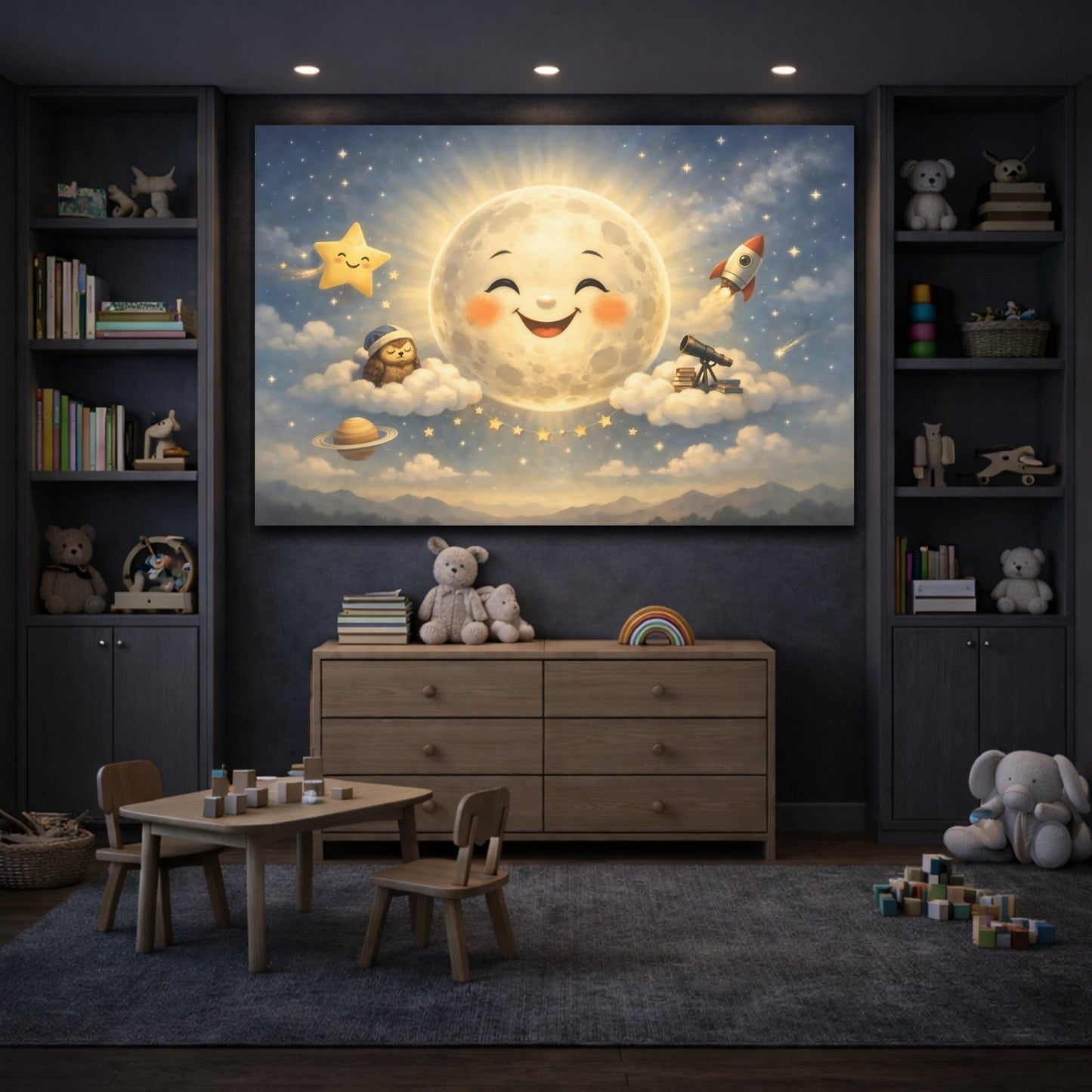 Fairytale Smiling Moon Whimsical Space - Canvas Wall Art Print - YesArtYes