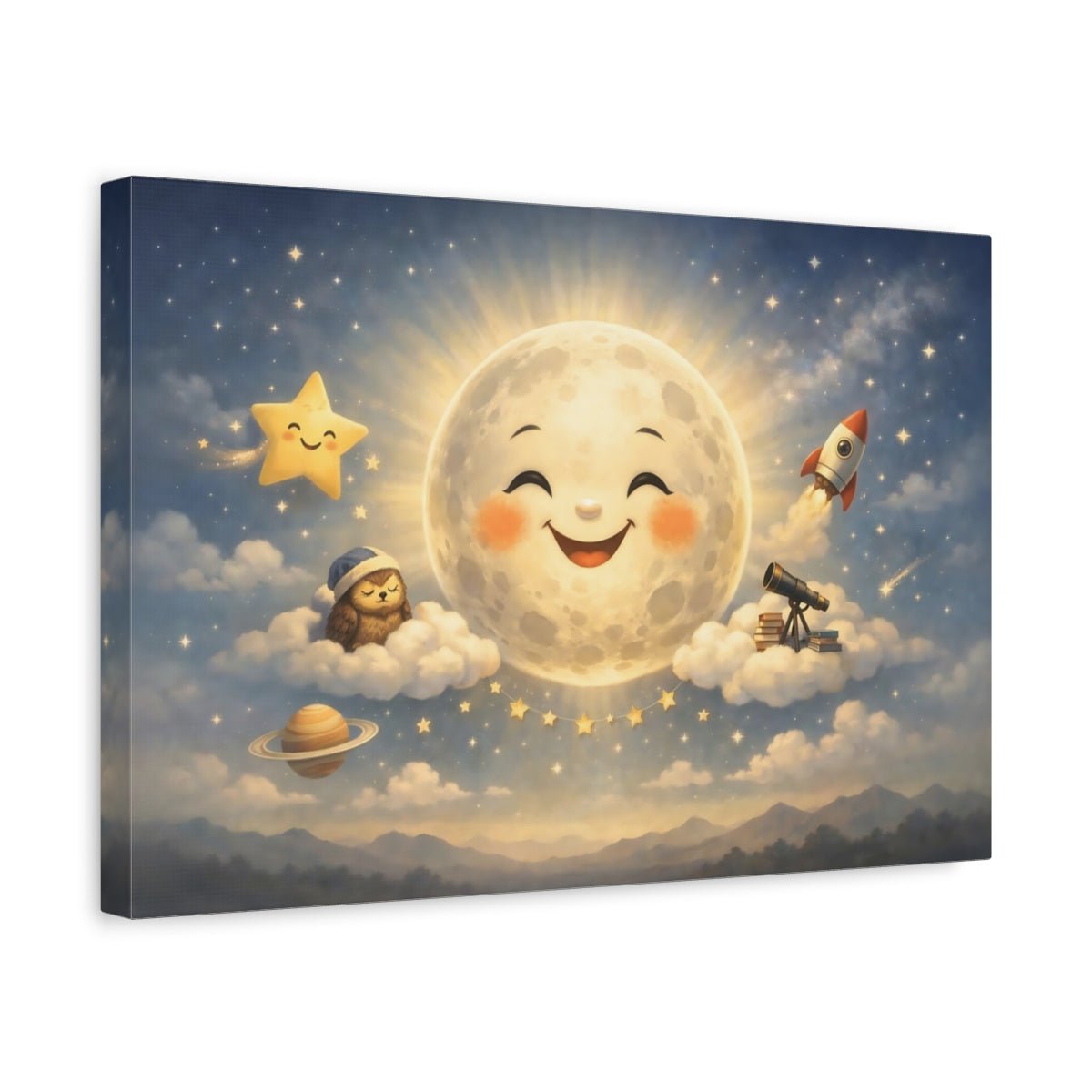 Fairytale Smiling Moon Whimsical Space - Canvas Wall Art Print - YesArtYes