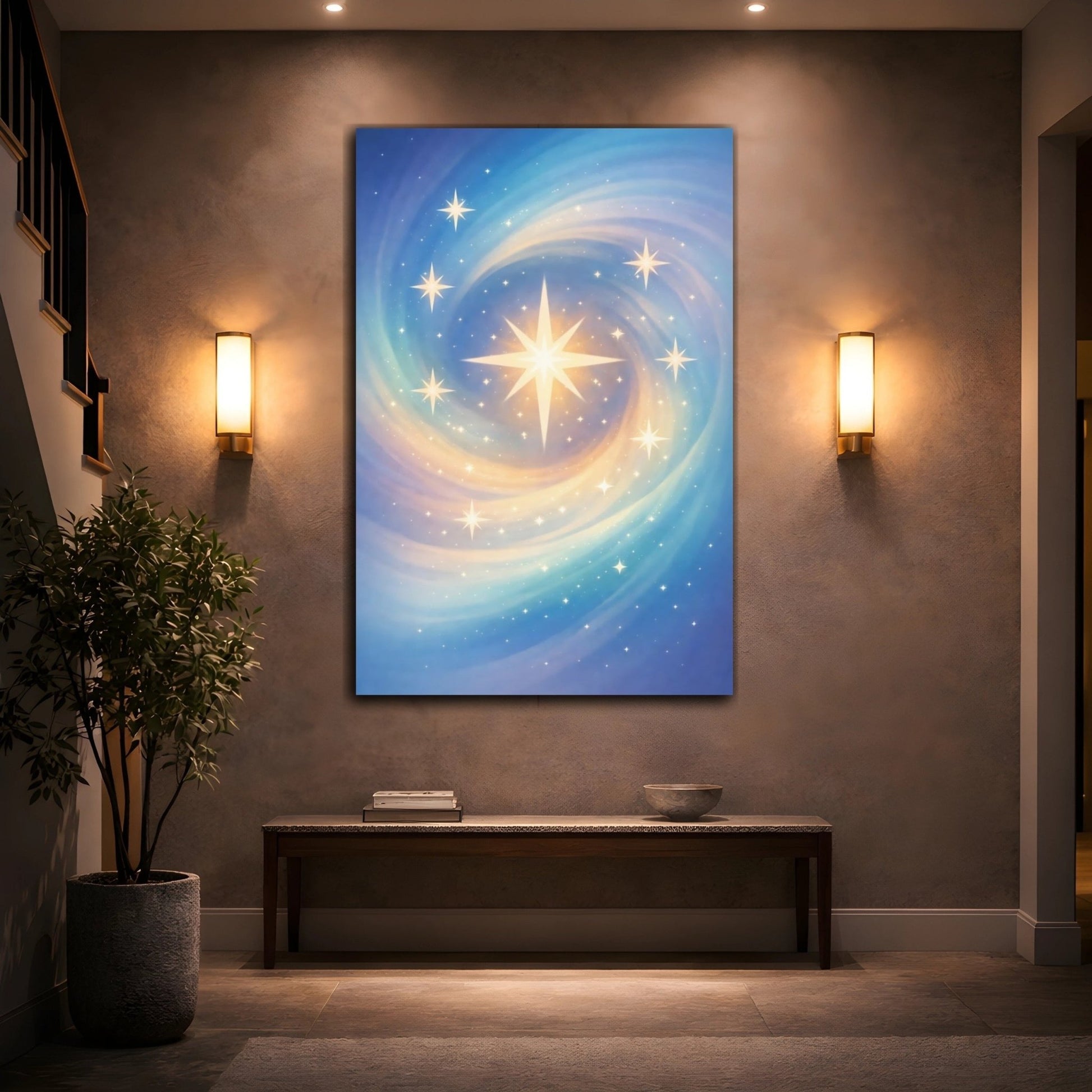 Fairytale Stars Blue And Gold - Canvas Wall Art Print - YesArtYes