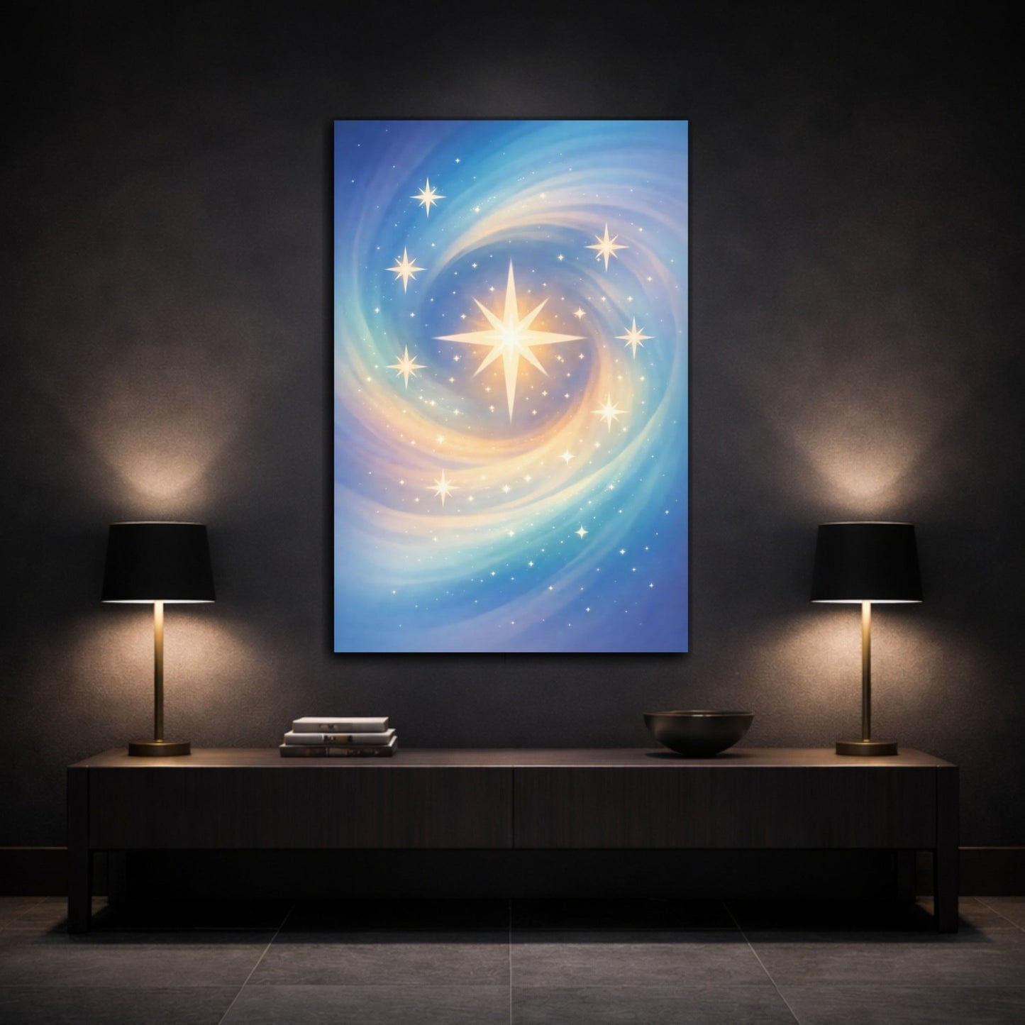 Fairytale Stars Blue And Gold - Canvas Wall Art Print - YesArtYes