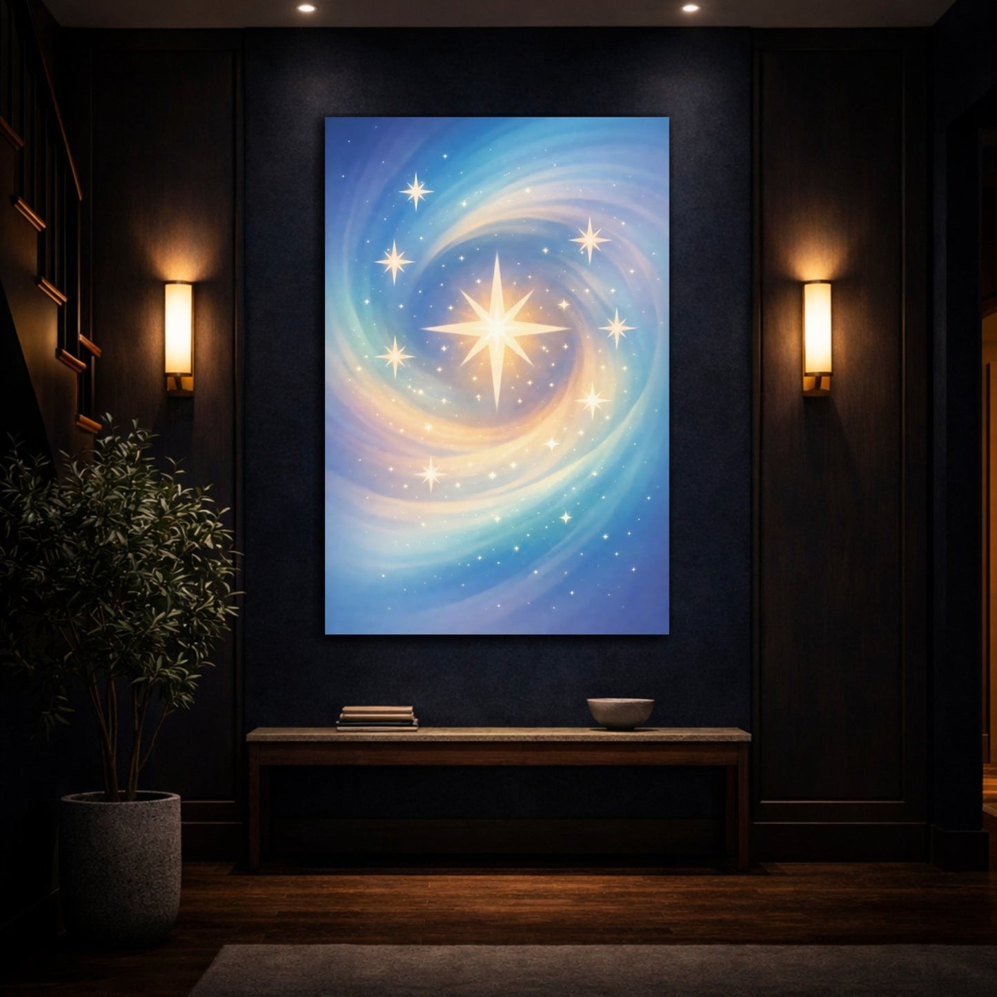 Fairytale Stars Blue And Gold - Canvas Wall Art Print - YesArtYes