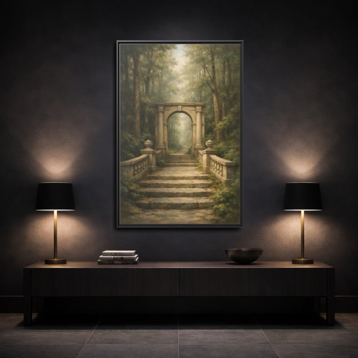 Fairytale Stone Archway Forest - Framed Canvas Wall Art Print - YesArtYes