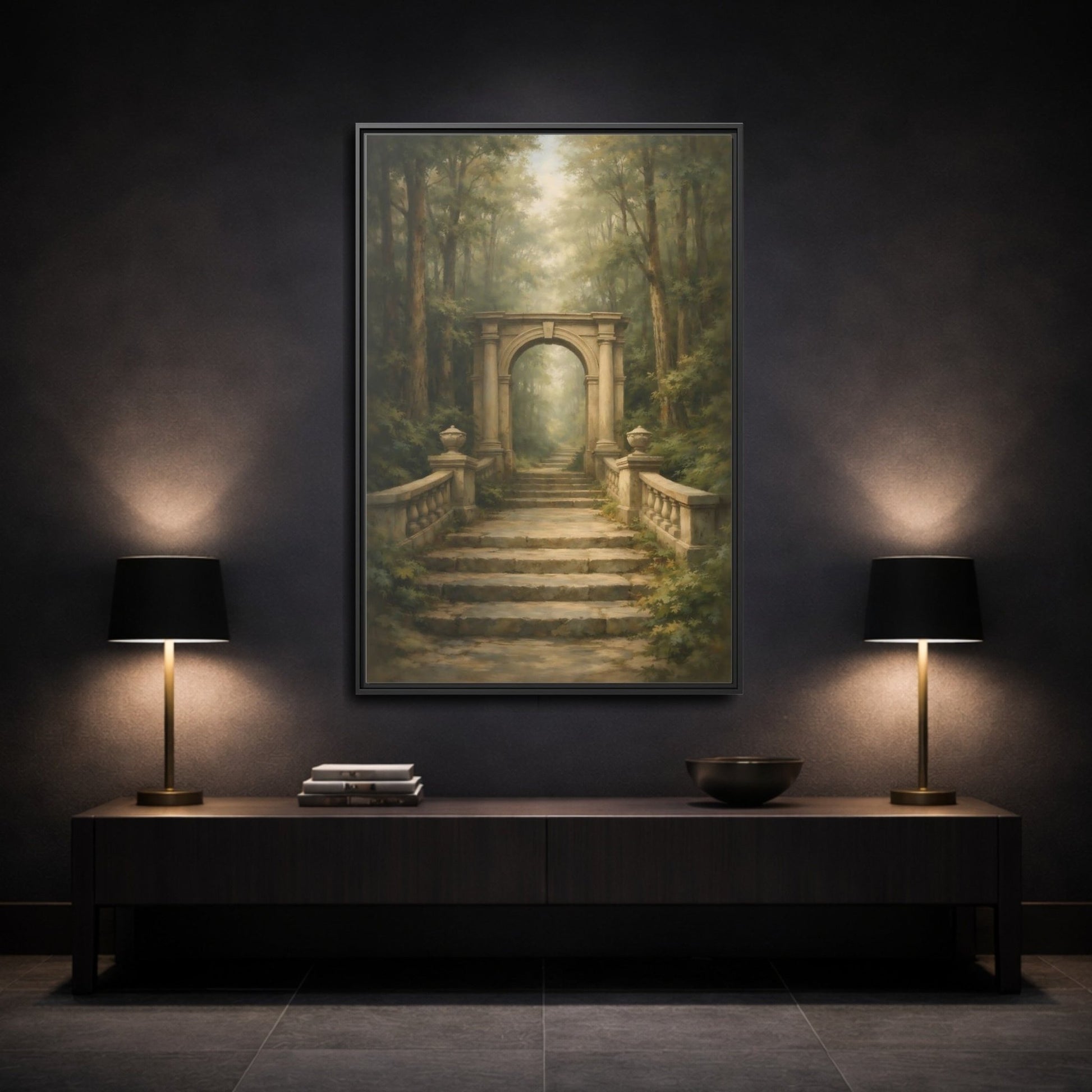 Fairytale Stone Archway Forest - Framed Canvas Wall Art Print - YesArtYes