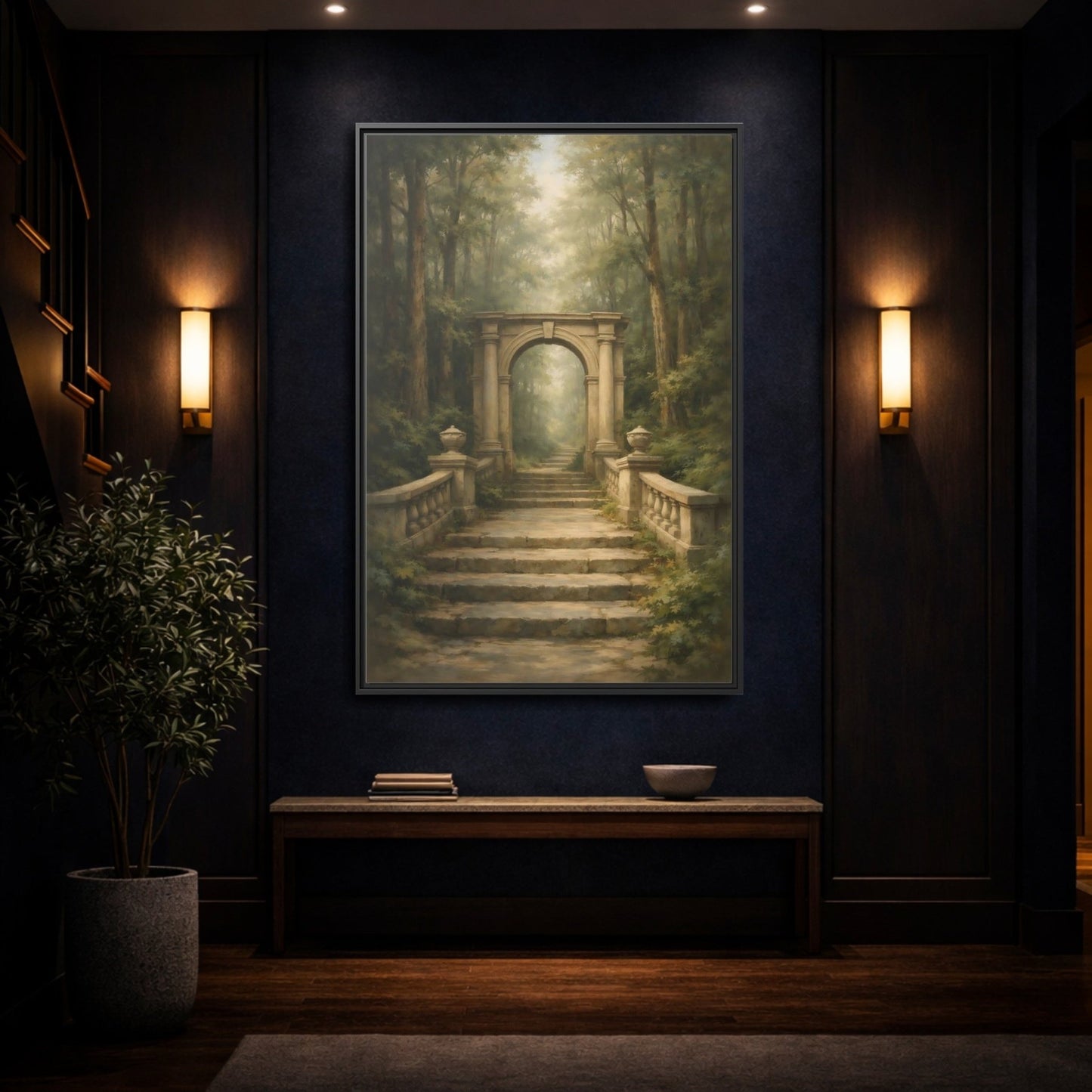 Fairytale Stone Archway Forest - Framed Canvas Wall Art Print - YesArtYes