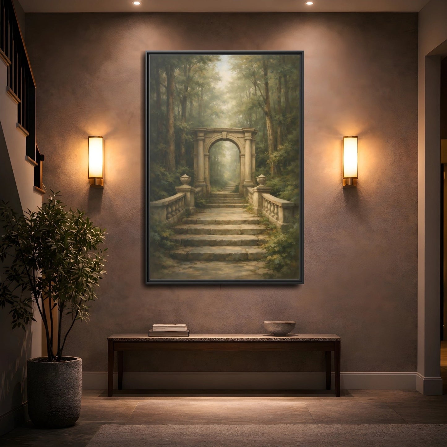 Fairytale Stone Archway Forest - Framed Canvas Wall Art Print - YesArtYes