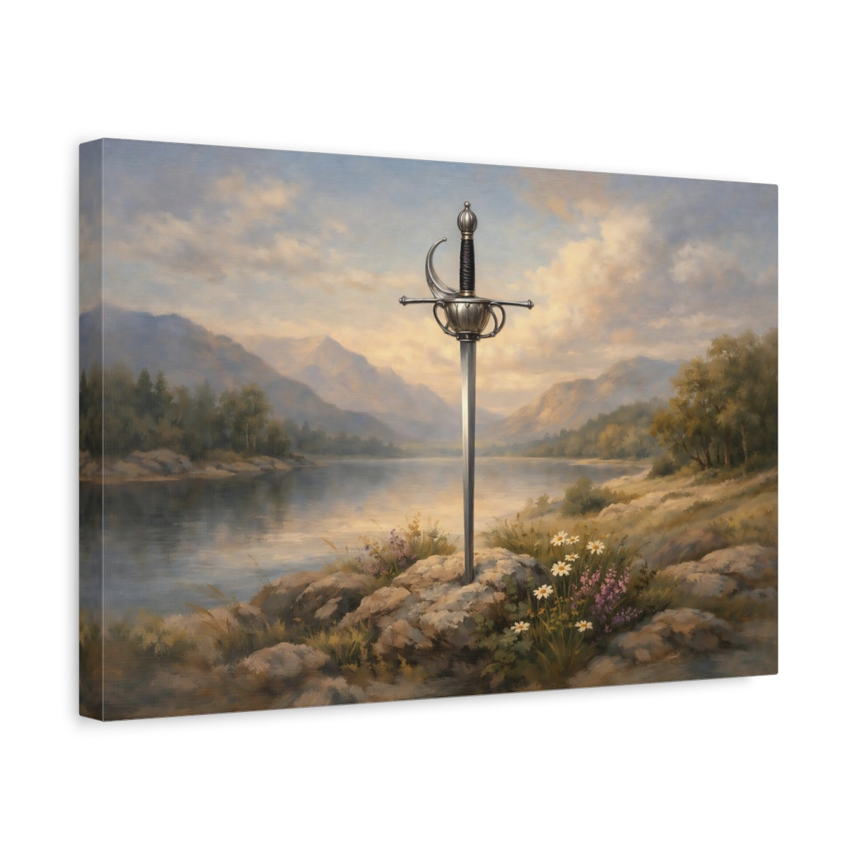 Side Mockup 4. Fairytale Sword Sword Landscape shown as stretched canvas wall art