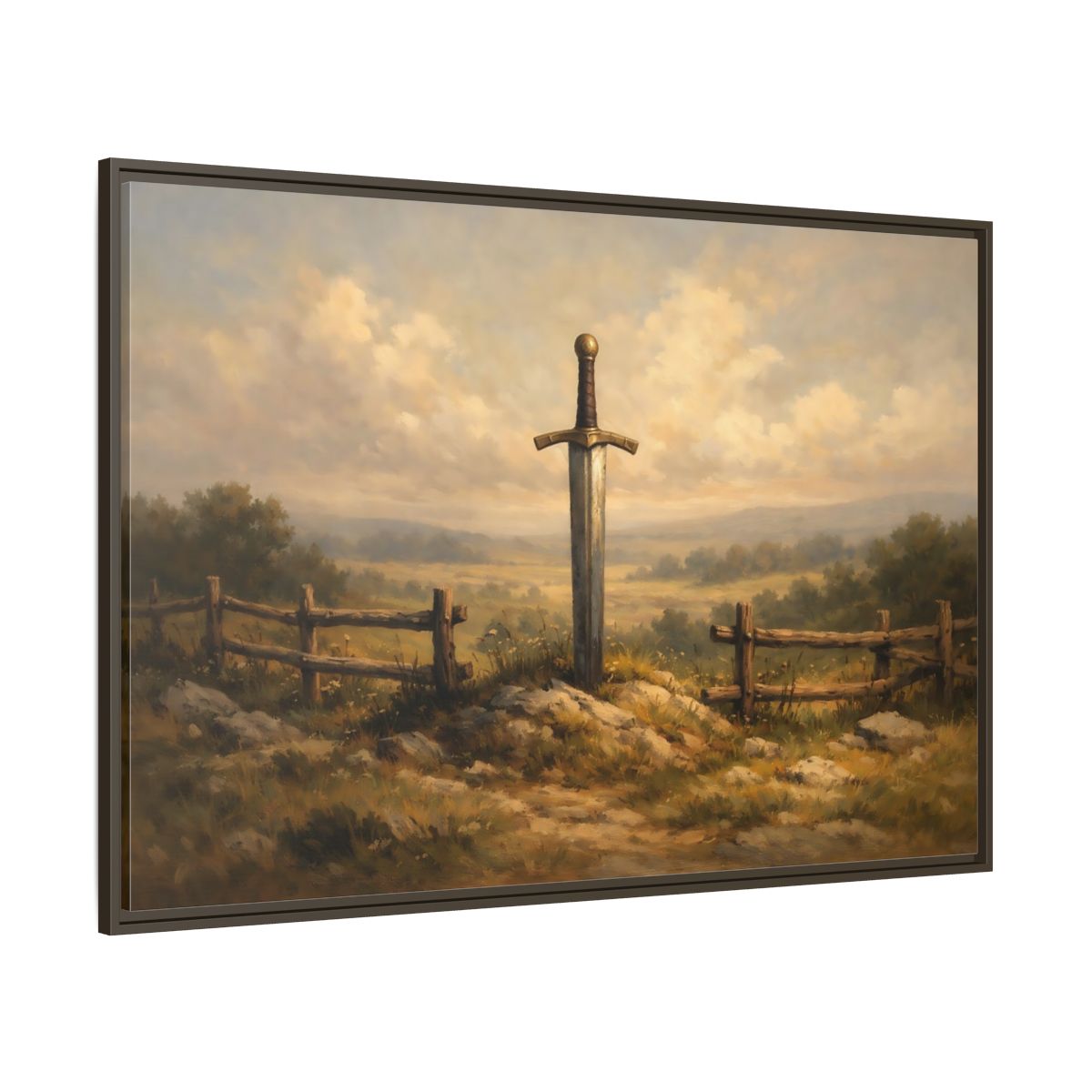 Main Mockup. Fairytale Sword Mythical Sword Landscape shown as stretched canvas wall art
