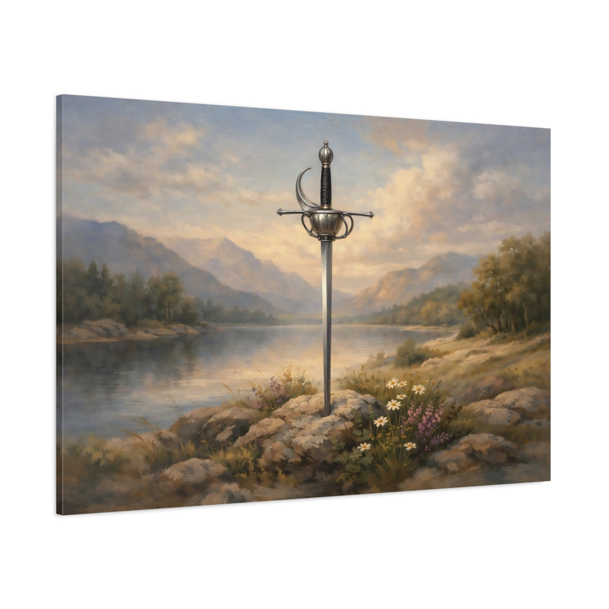 Main Mockup. Fairytale Sword Sword Landscape shown as stretched canvas wall art