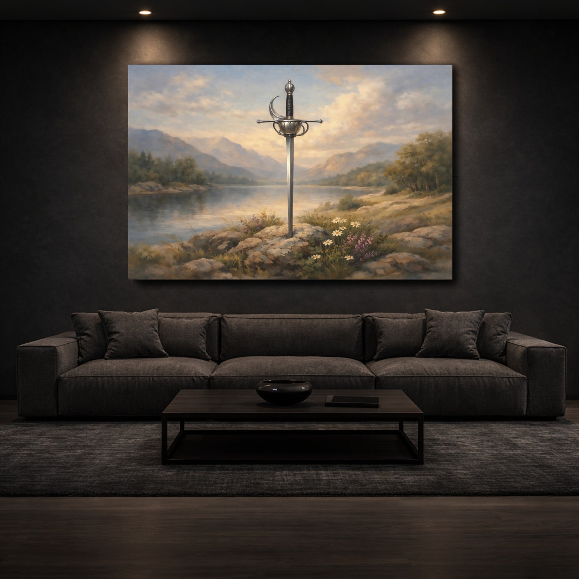 Mockup 2. Fairytale Sword Sword Landscape shown as stretched canvas wall art