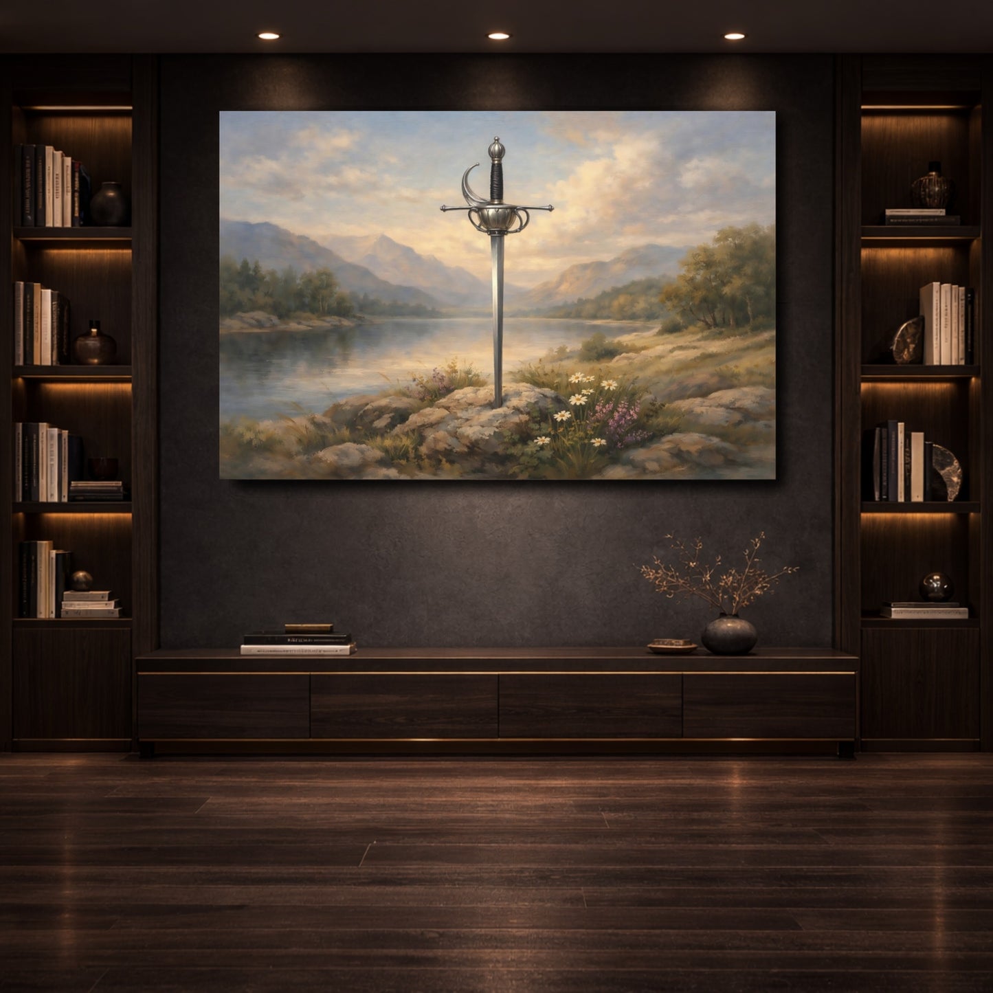 Mockup 3. Fairytale Sword Sword Landscape shown as stretched canvas wall art
