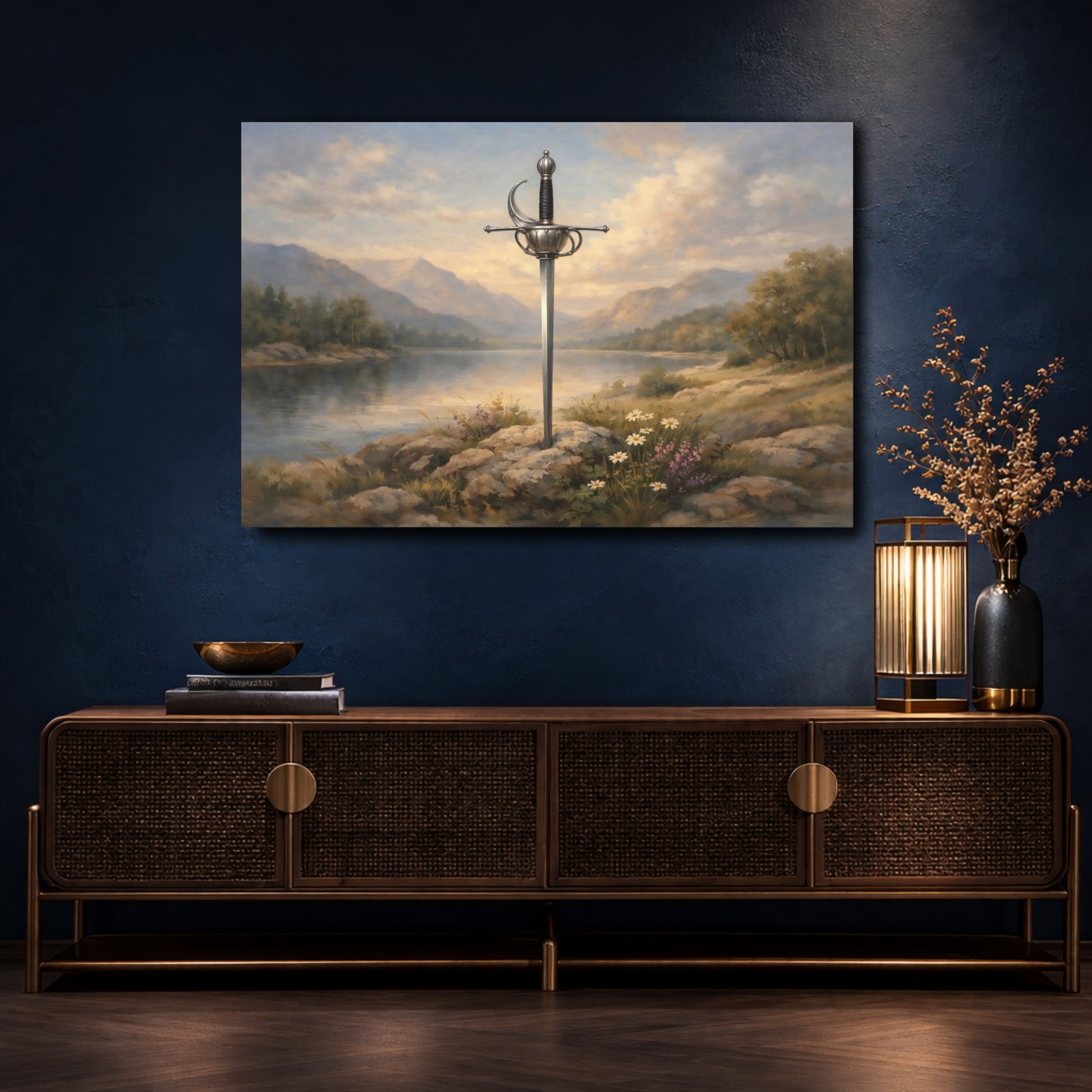 Mockup 4. Fairytale Sword Sword Landscape shown as stretched canvas wall art