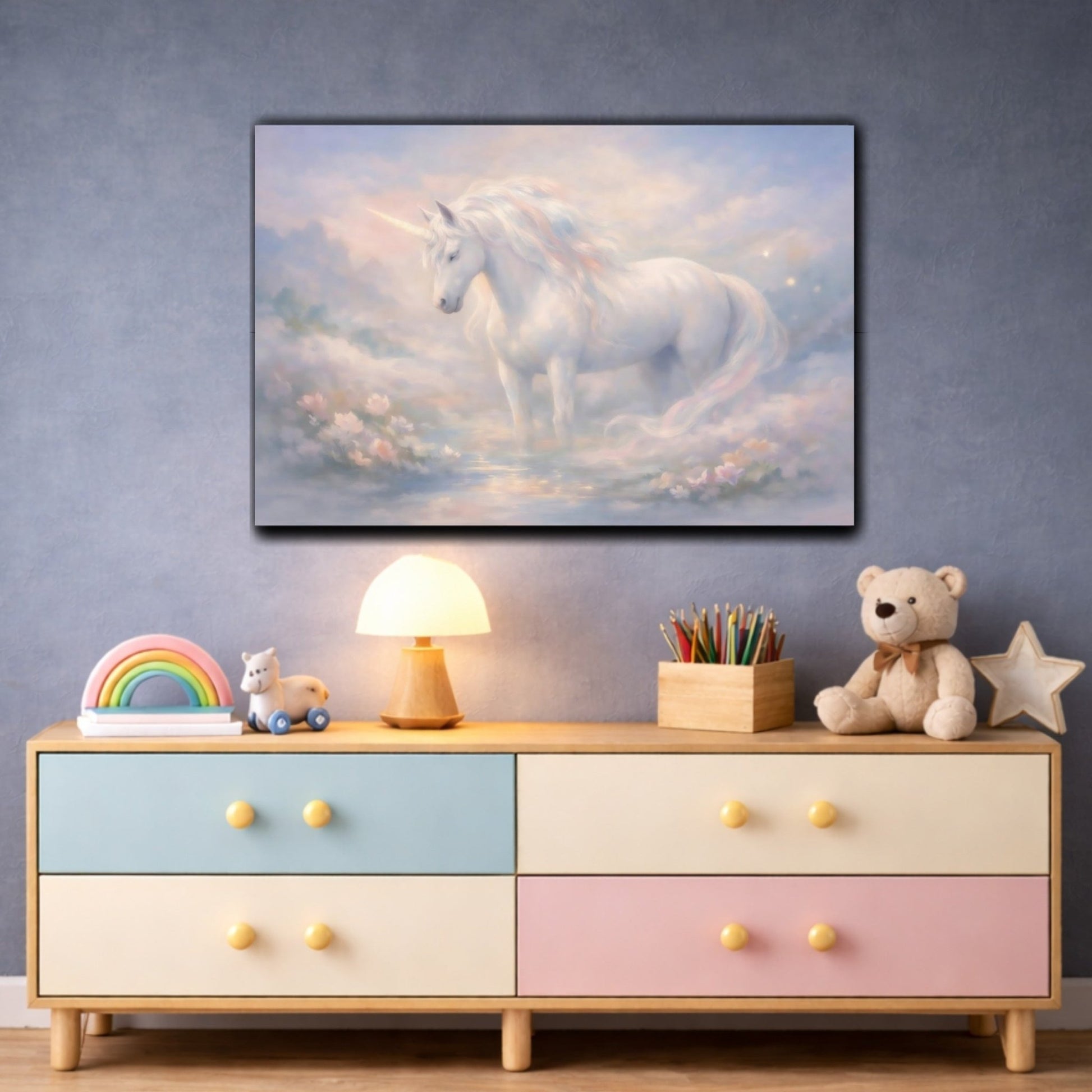 Fairytale Unicorn Pastel - Canvas Wall Art Print - YesArtYes