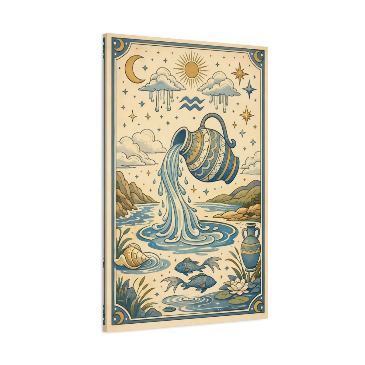 Fairytale Water Bearer Blue And Gold Zodiac - Canvas Wall Art Print - YesArtYes