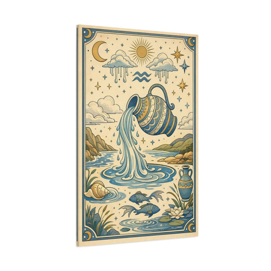 Fairytale Water Bearer Blue And Gold Zodiac - Canvas Wall Art Print - YesArtYes