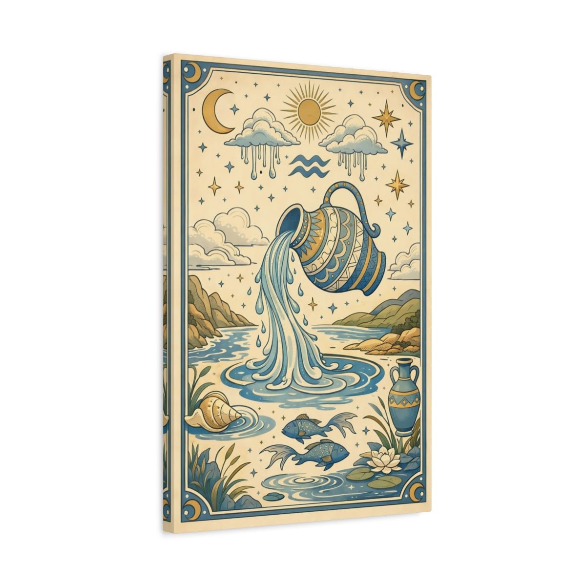 Fairytale Water Bearer Blue And Gold Zodiac - Canvas Wall Art Print - YesArtYes