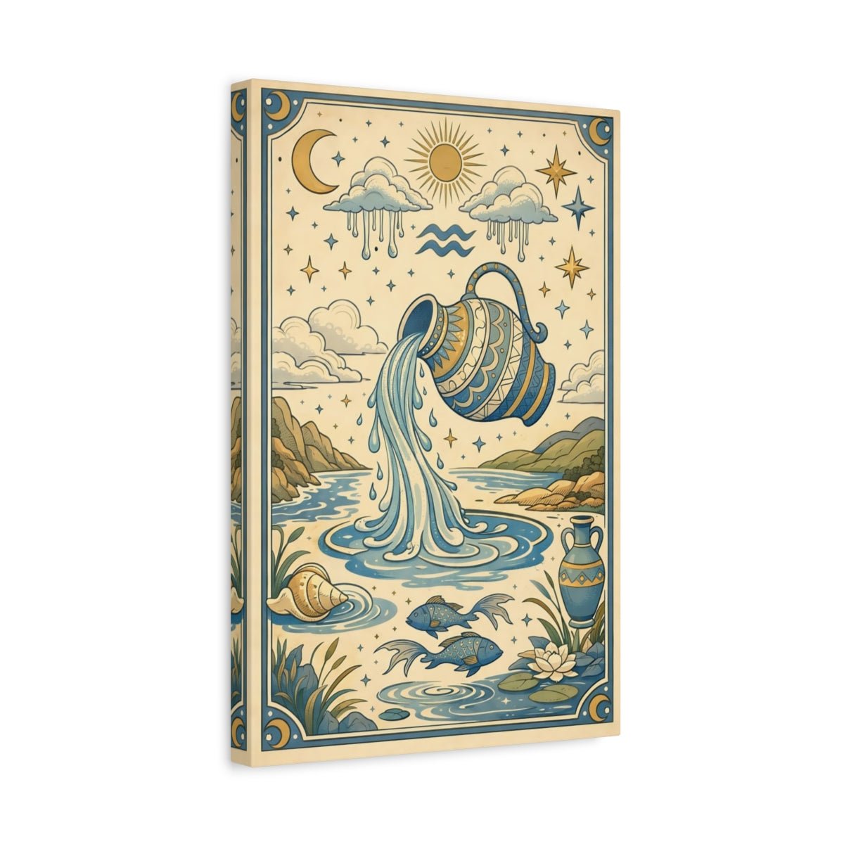 Fairytale Water Bearer Blue And Gold Zodiac - Canvas Wall Art Print - YesArtYes