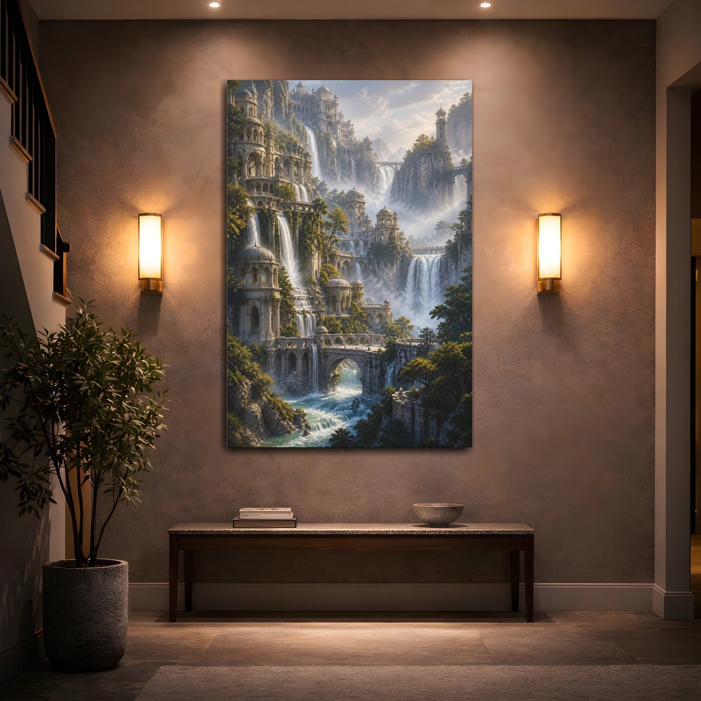 Mockup 2. Fairytale Waterfall Palace shown as canvas print