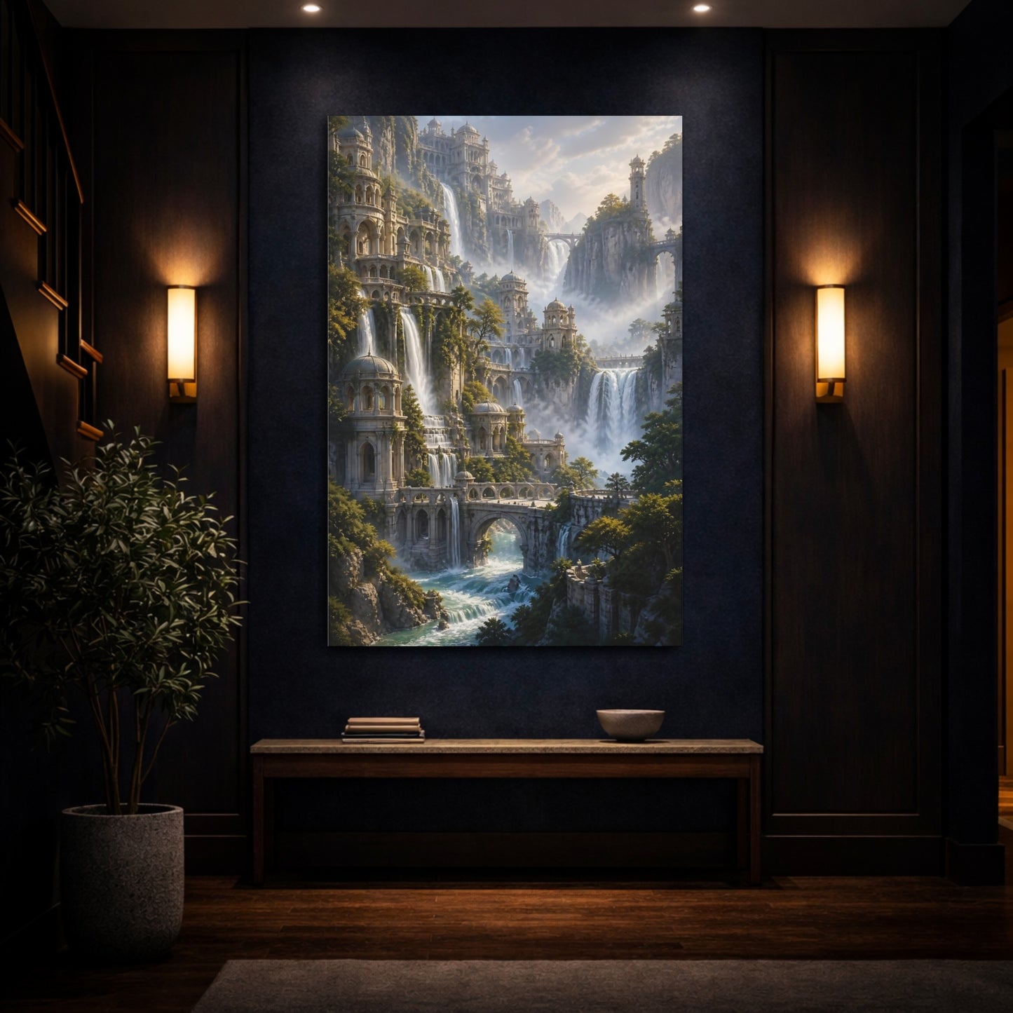 Mockup 4. Fairytale Waterfall Palace shown as canvas print