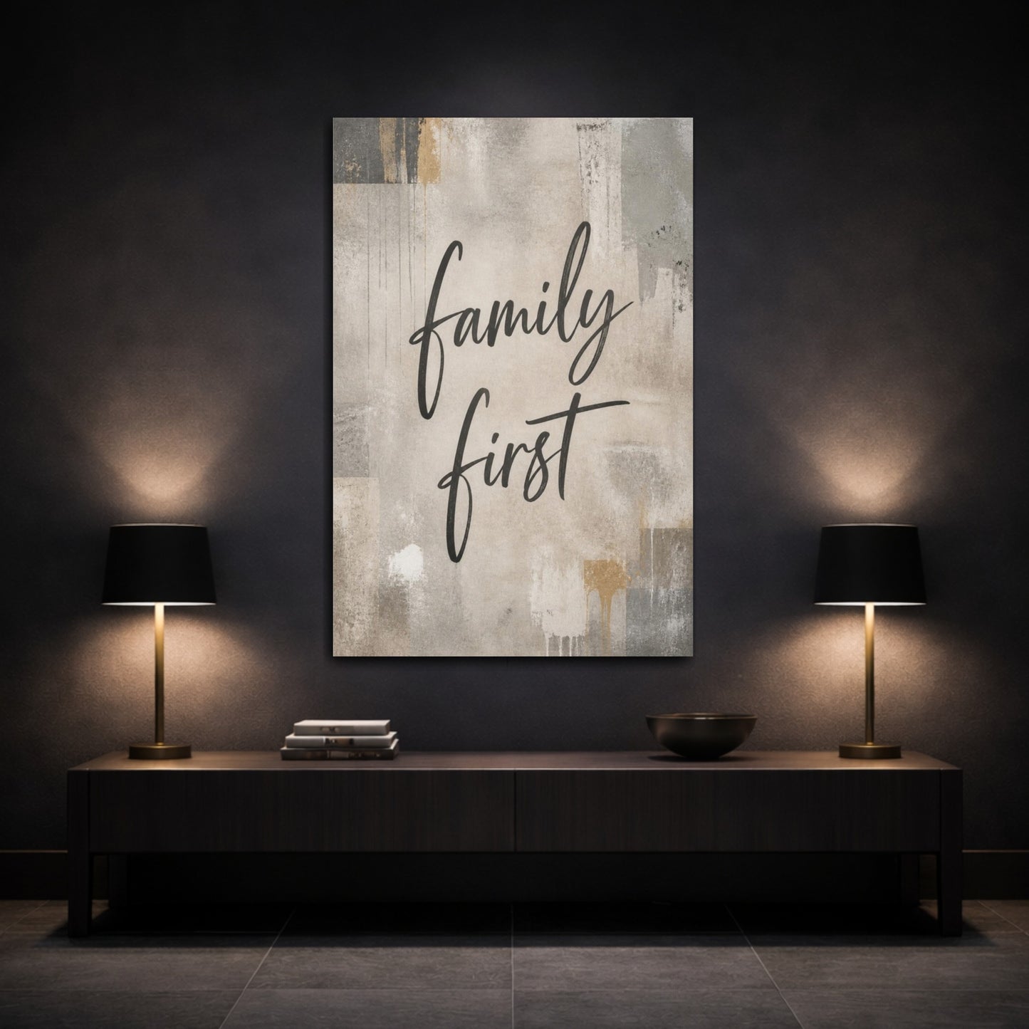 Mockup 3. Family First Quote shown as canvas print