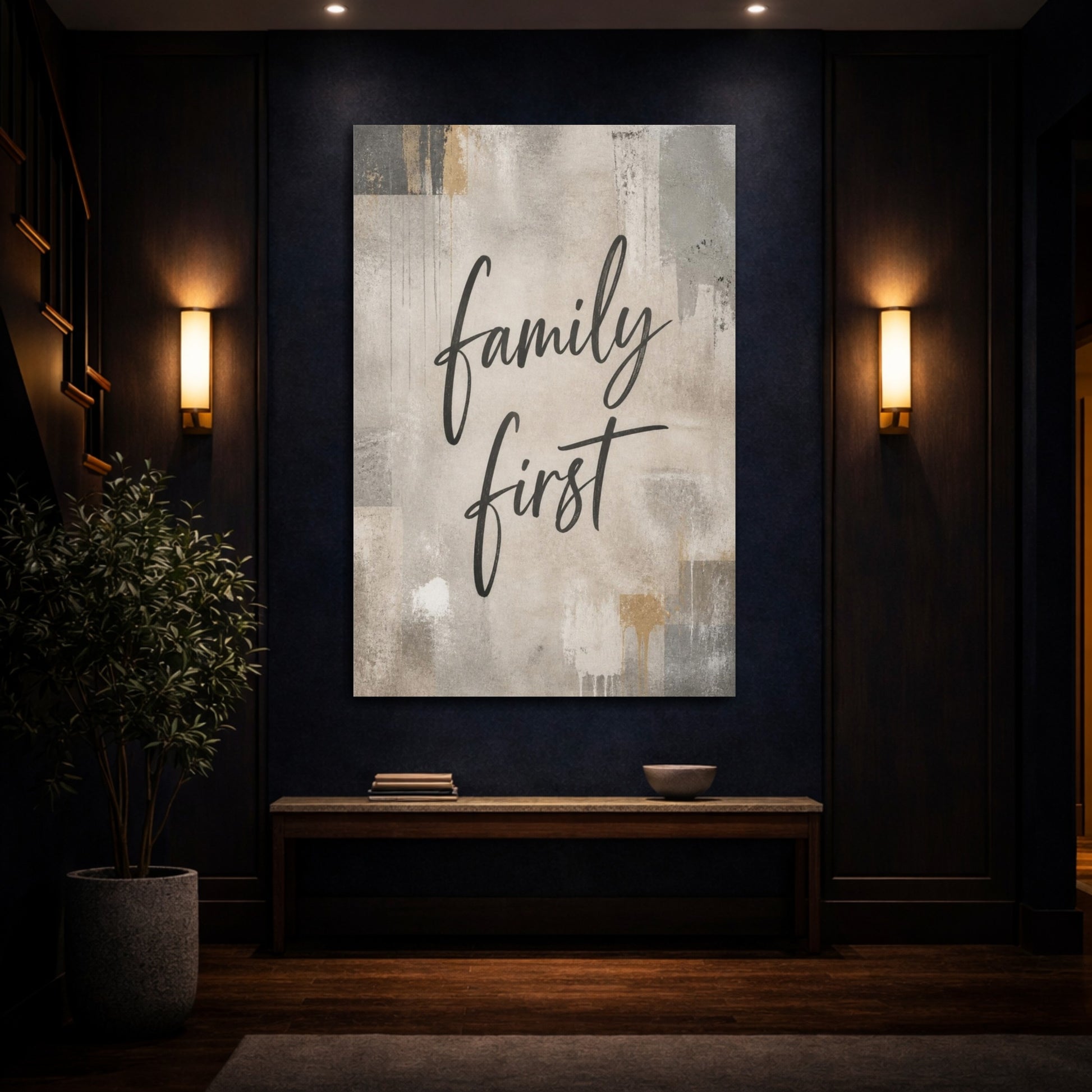 Mockup 4. Family First Quote shown as canvas print