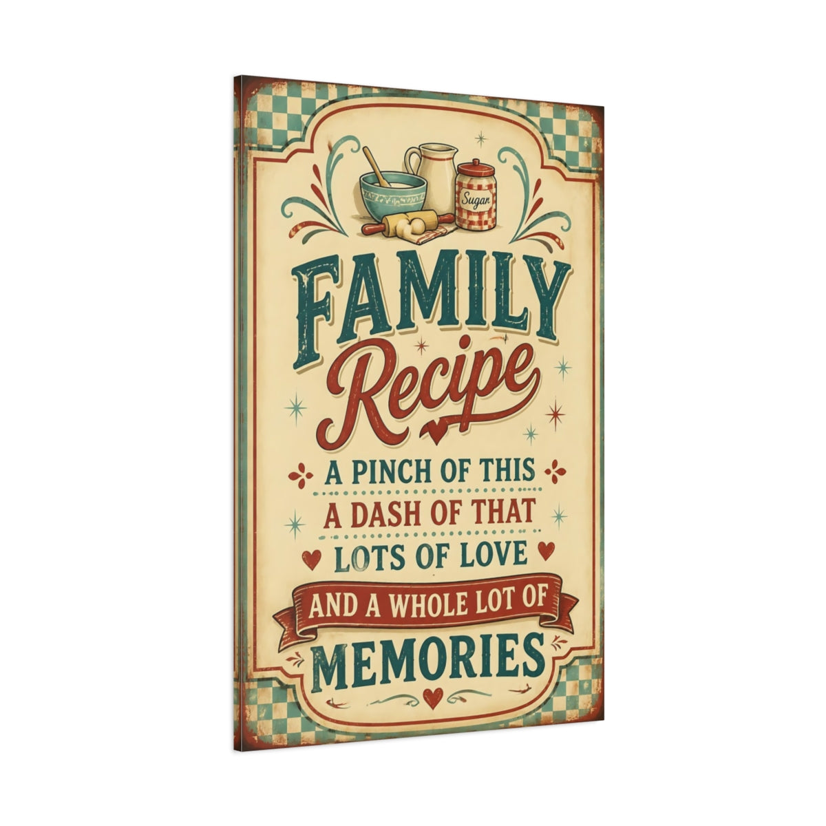 Side Mockup 1. Family Recipe Quotes Sign shown as canvas print