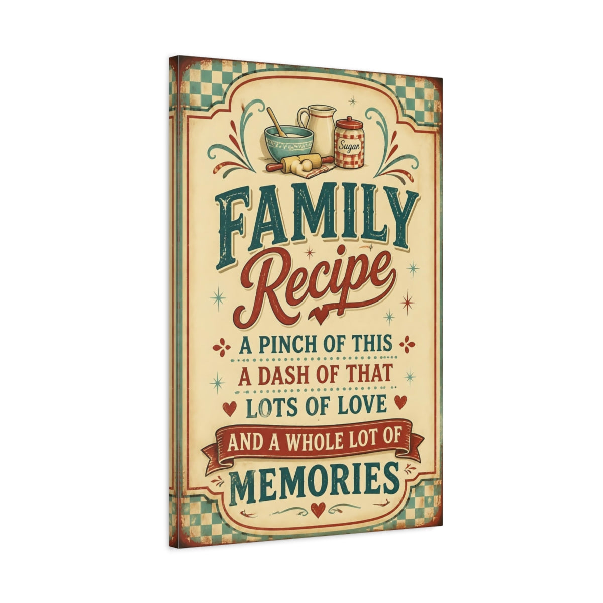 Side Mockup 2. Family Recipe Quotes Sign shown as canvas print