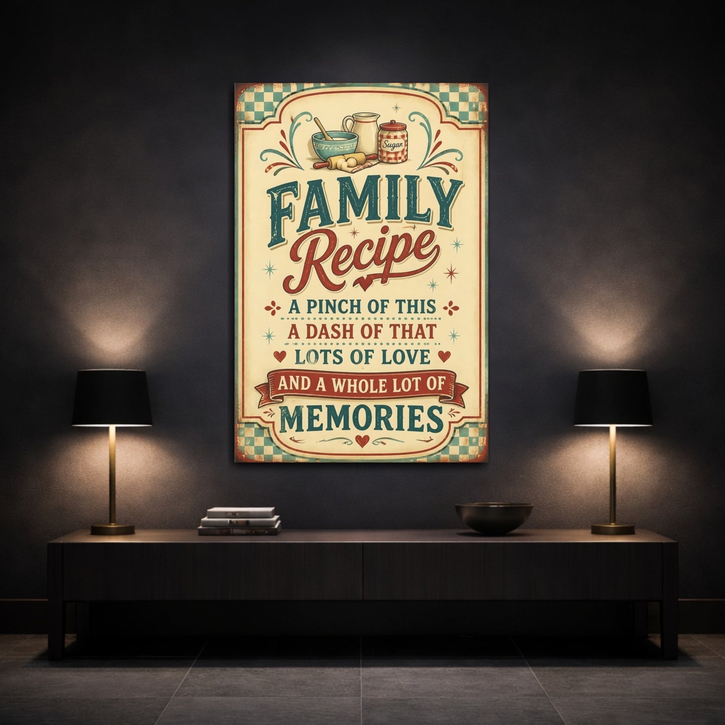 Mockup 3. Family Recipe Quotes Sign shown as canvas print