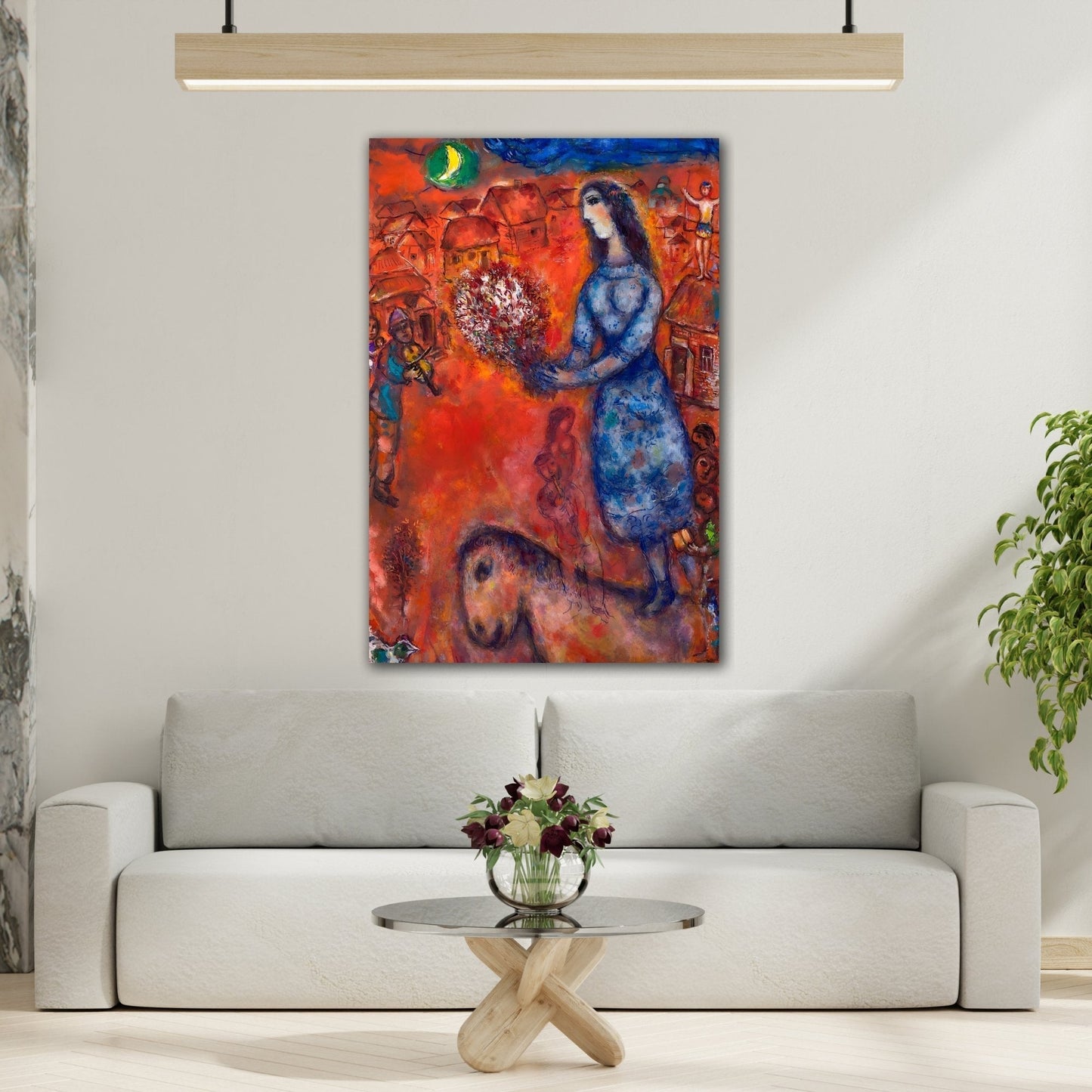 Famous Artist Painting Reproduction Bride with Bouquet - Red Canvas Wall Art Chagall Print