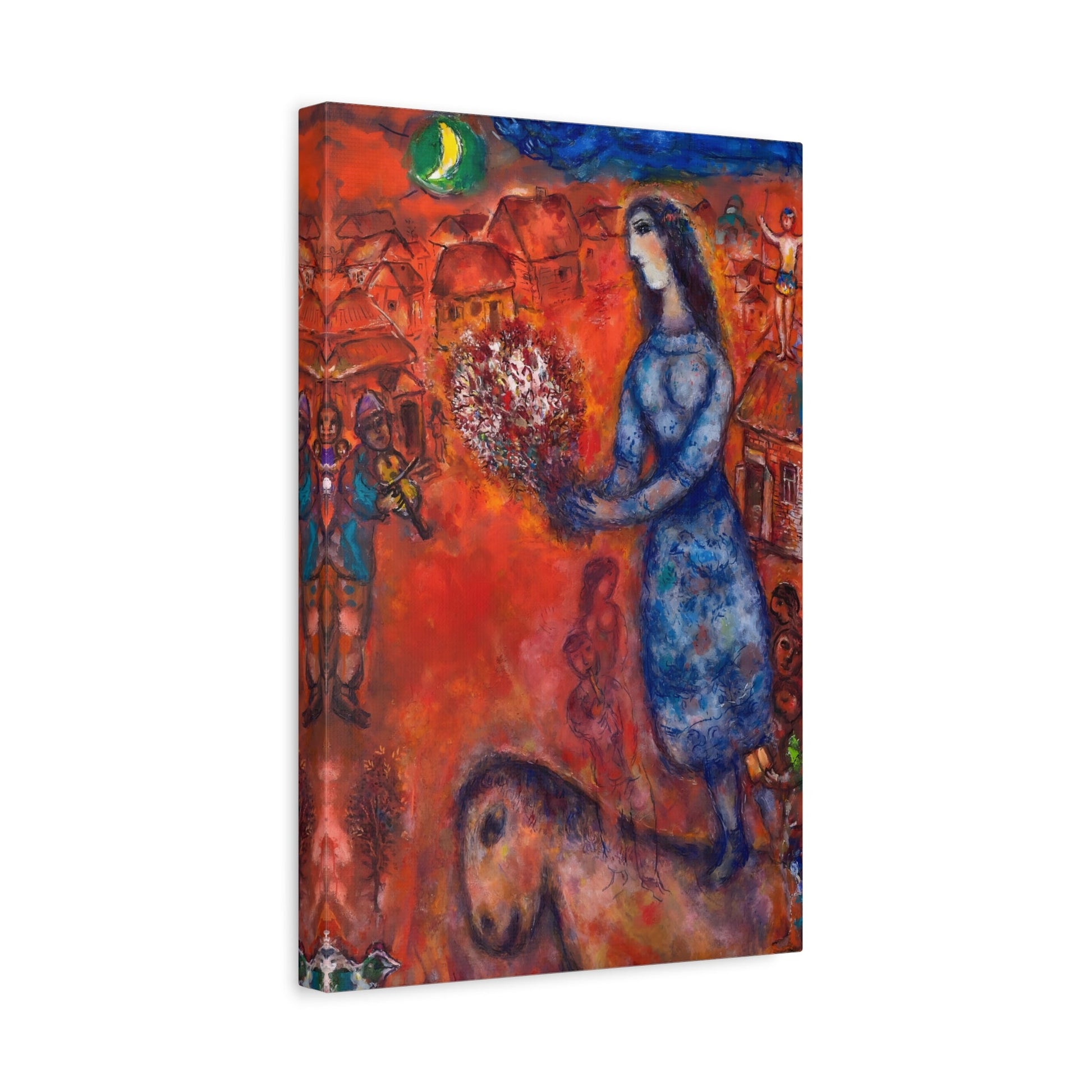 Famous Artist Painting Reproduction Bride with Bouquet - Red Canvas Wall Art Chagall Print