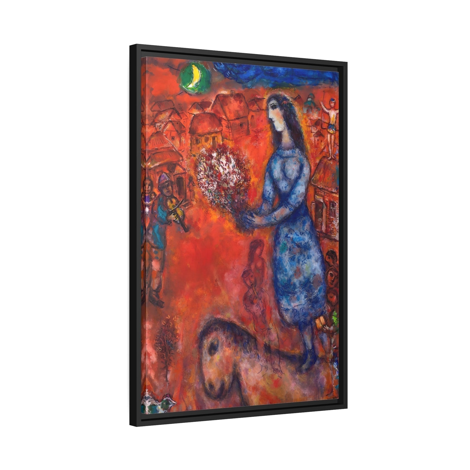 Famous Canvas Wall Art Print in Black Frame - Marc Chagall Bride with Bouquet