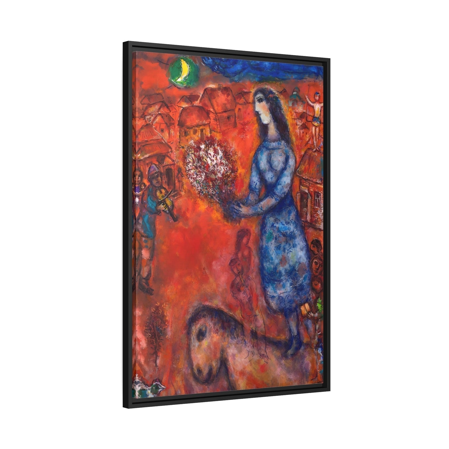 Famous Canvas Wall Art Print in Black Frame - Marc Chagall Bride with Bouquet