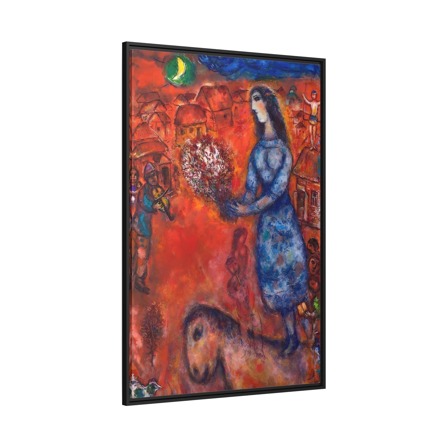 Famous Canvas Wall Art Print in Black Frame - Marc Chagall Bride with Bouquet