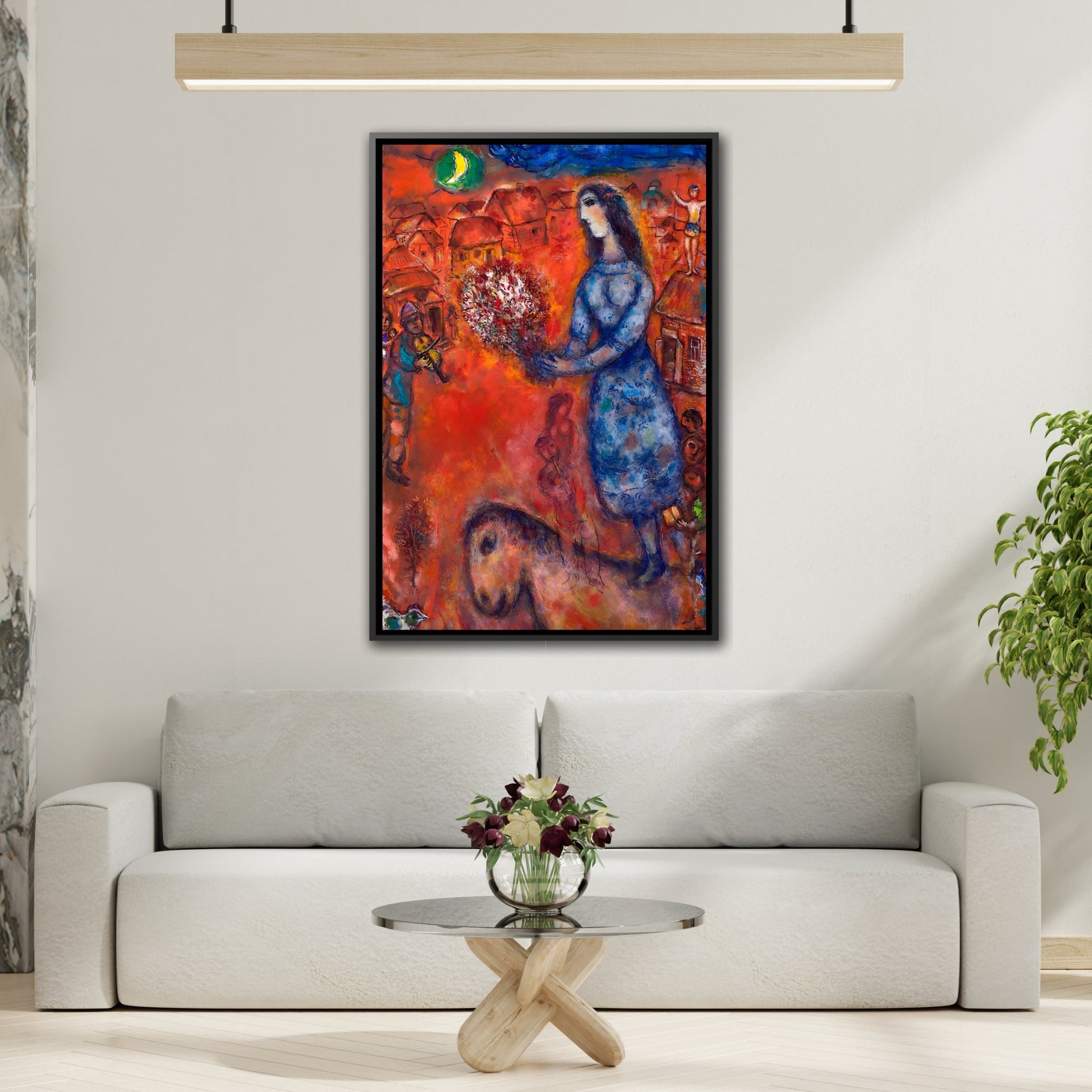 Famous Canvas Wall Art Print in Black Frame - Marc Chagall Bride with Bouquet