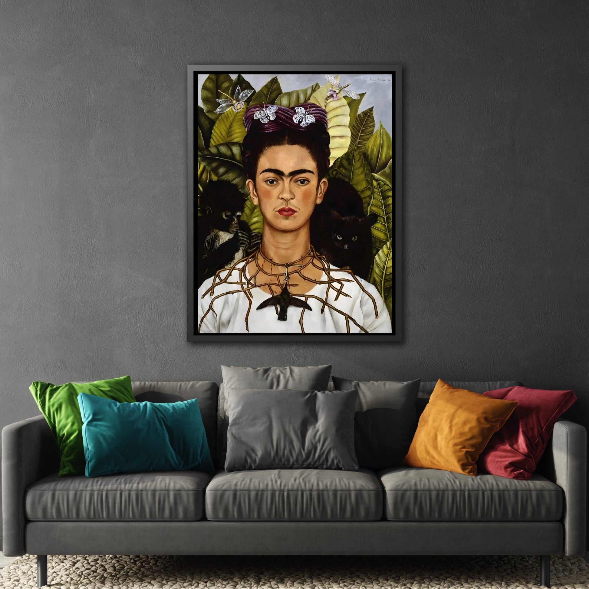 Famous Mexican Canvas Print in Exclusive Frame - Self-portrait Kahlo Wall Art Prints