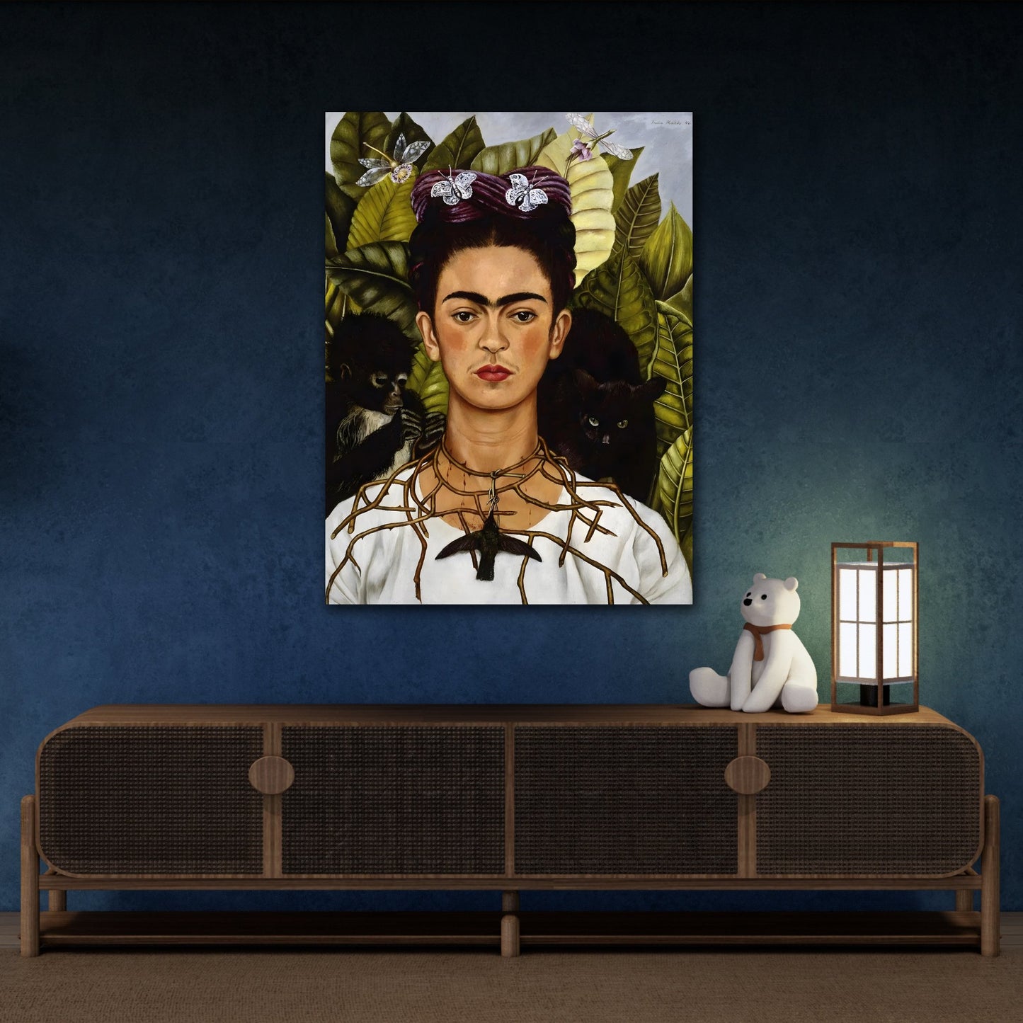 Famous Mexican Kahlo Canvas Print - Wall Art Thorn Necklace Hummingbird Prints