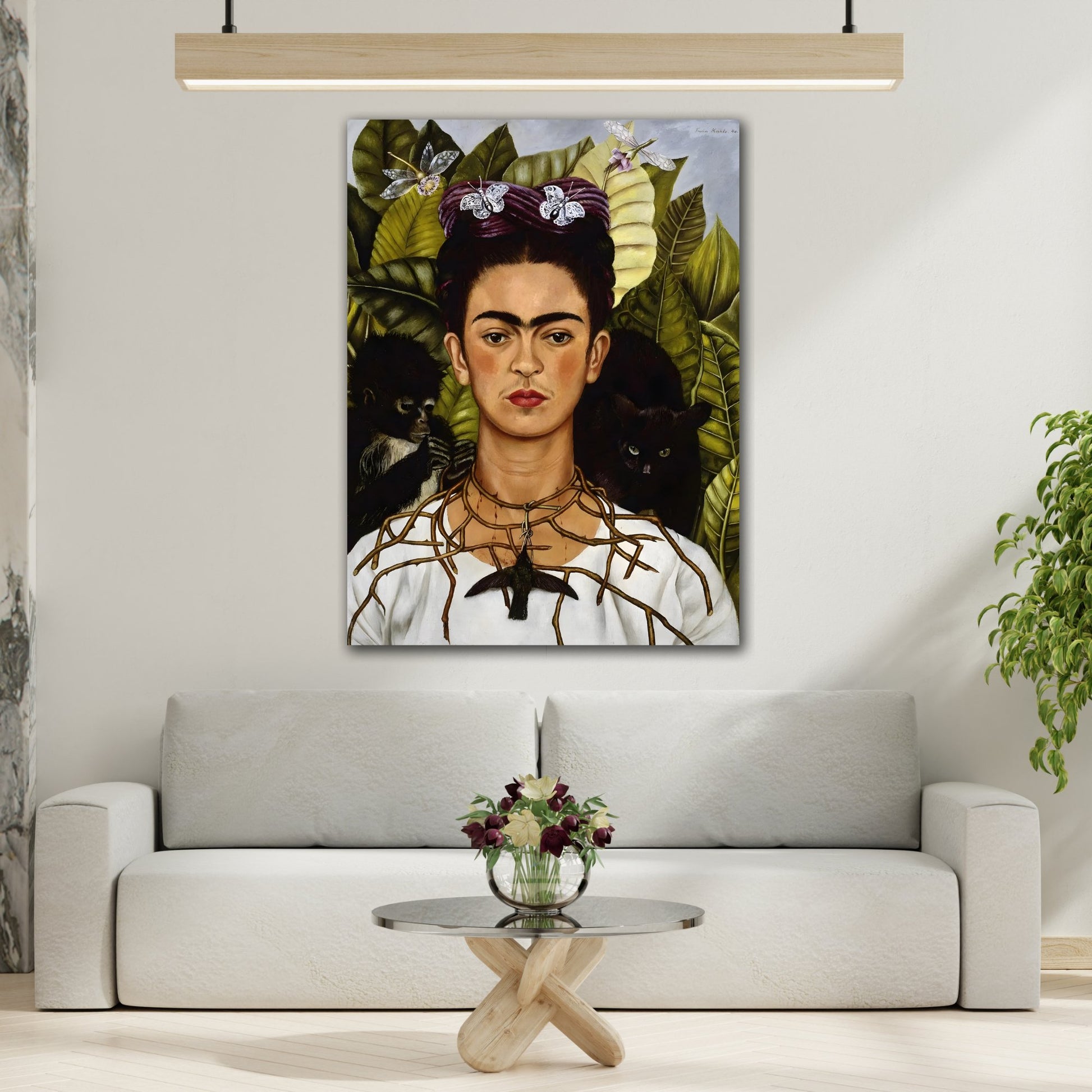 Famous Mexican Kahlo Canvas Print - Wall Art Thorn Necklace Hummingbird Prints