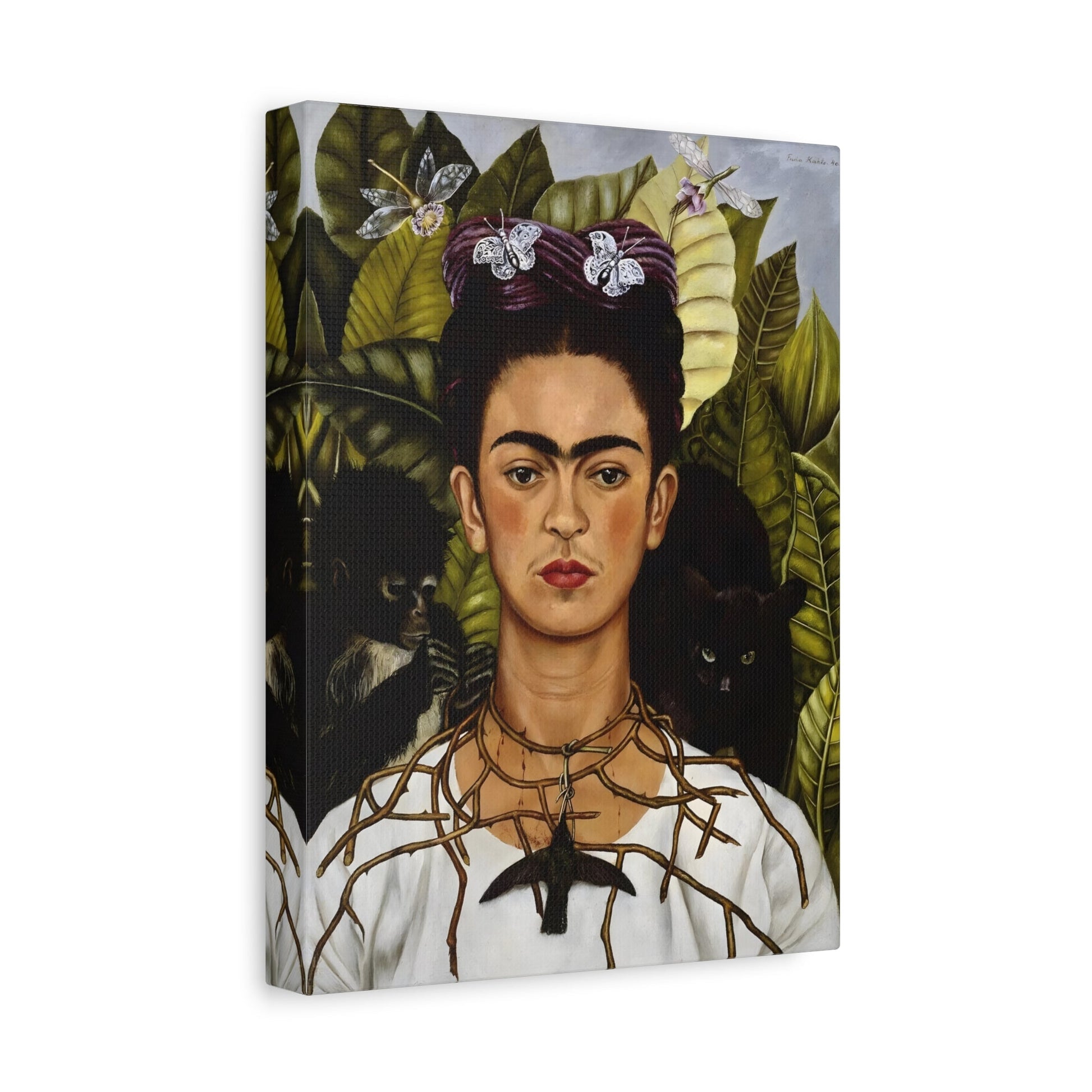 Famous Mexican Kahlo Canvas Print - Wall Art Thorn Necklace Hummingbird Prints