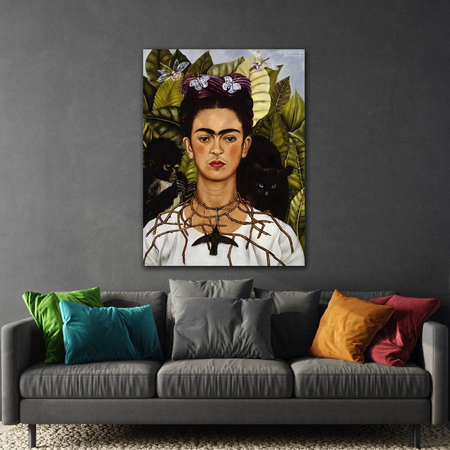 Famous Mexican Kahlo Canvas Print - Wall Art Thorn Necklace Hummingbird Prints