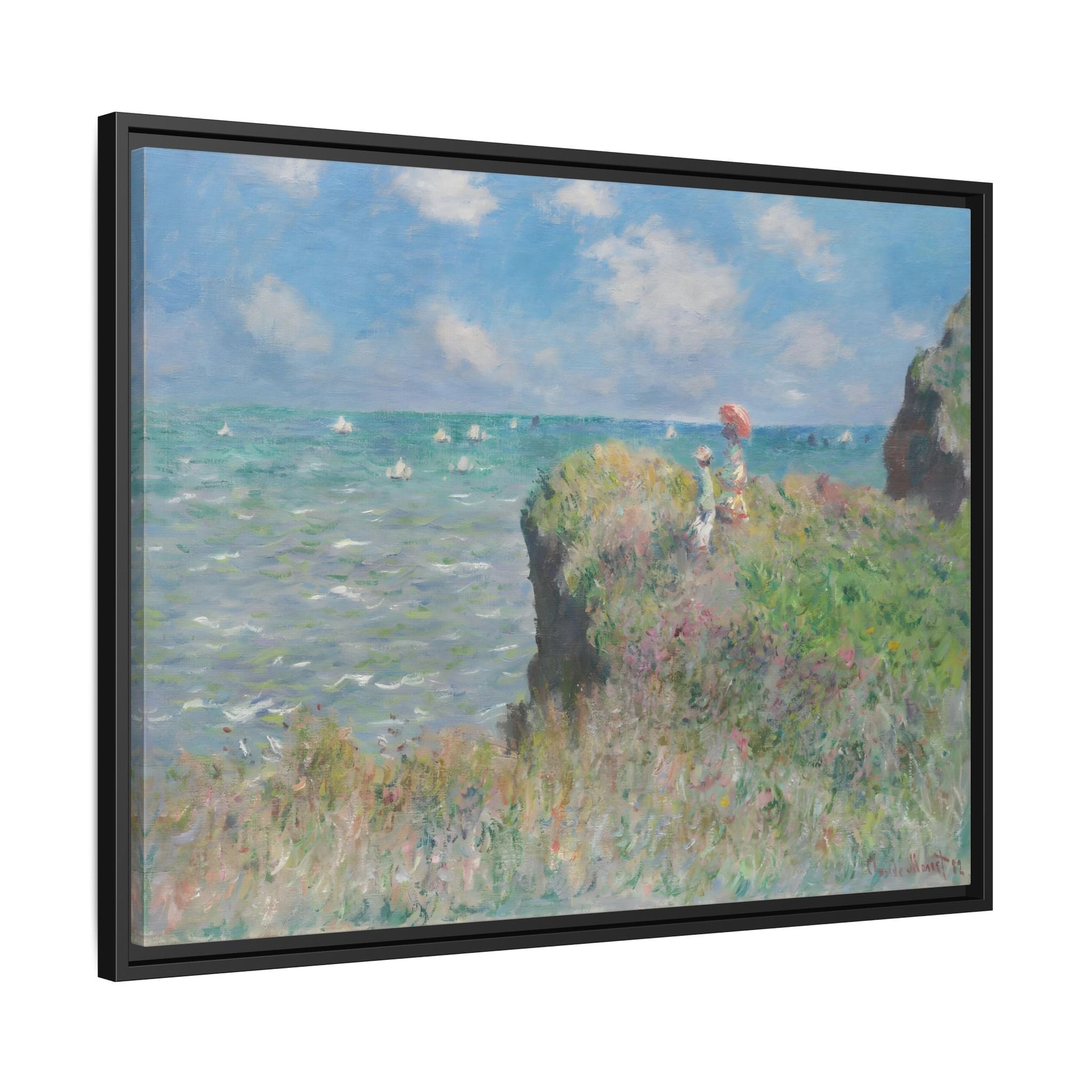 Famous Monet Framed Canvas Print - Cliff Walk at Pourville Wall Art