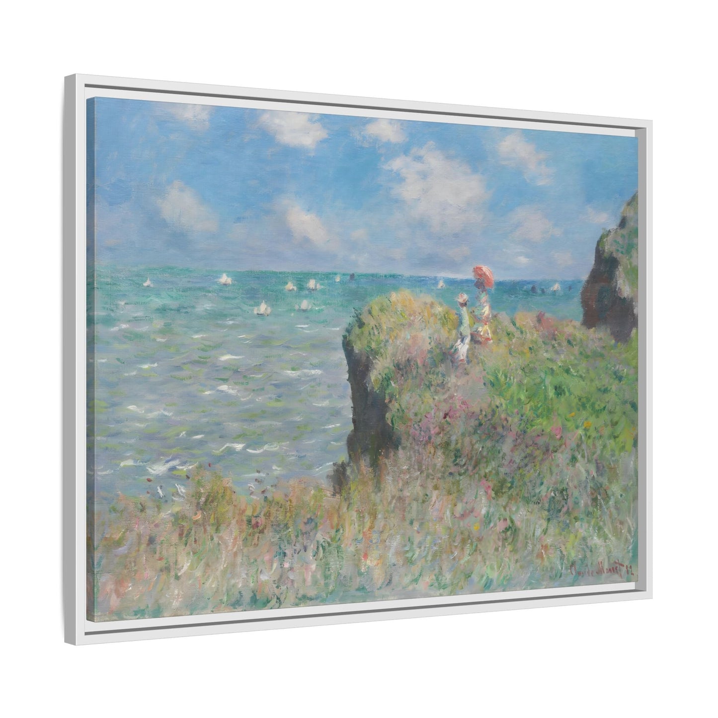 Famous Monet Framed Canvas Print - Cliff Walk at Pourville Wall Art