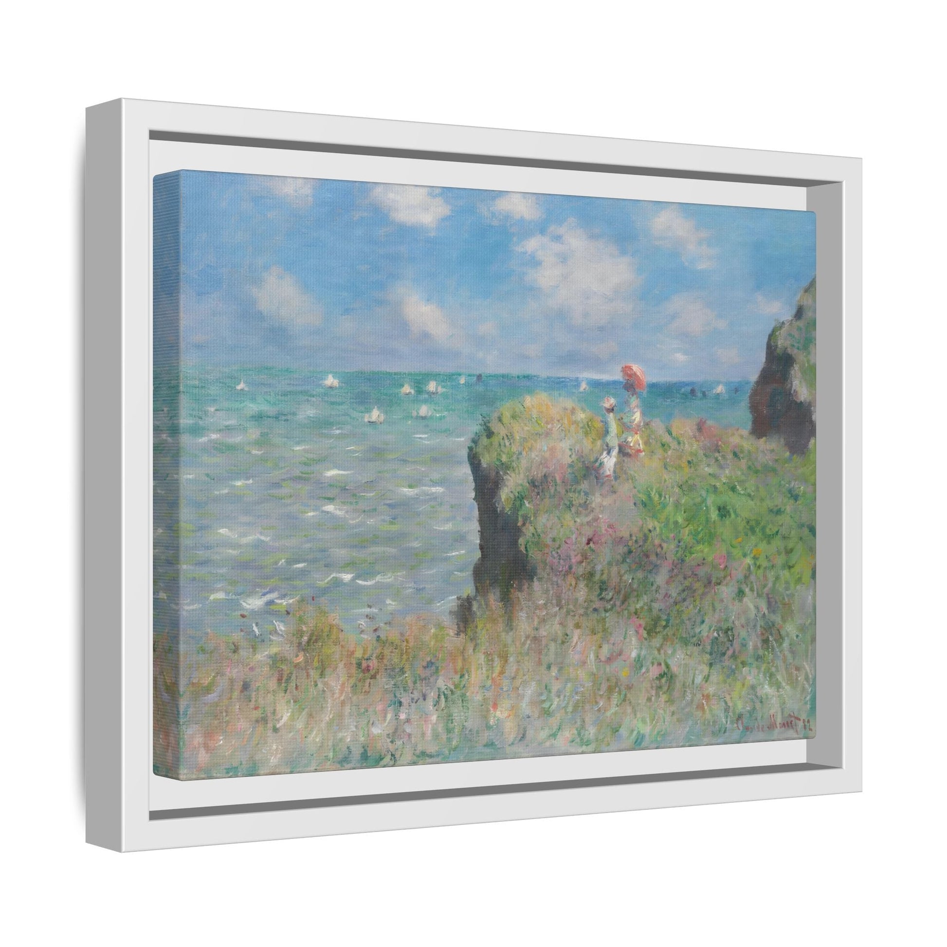 Famous Monet Framed Canvas Print - Cliff Walk at Pourville Wall Art