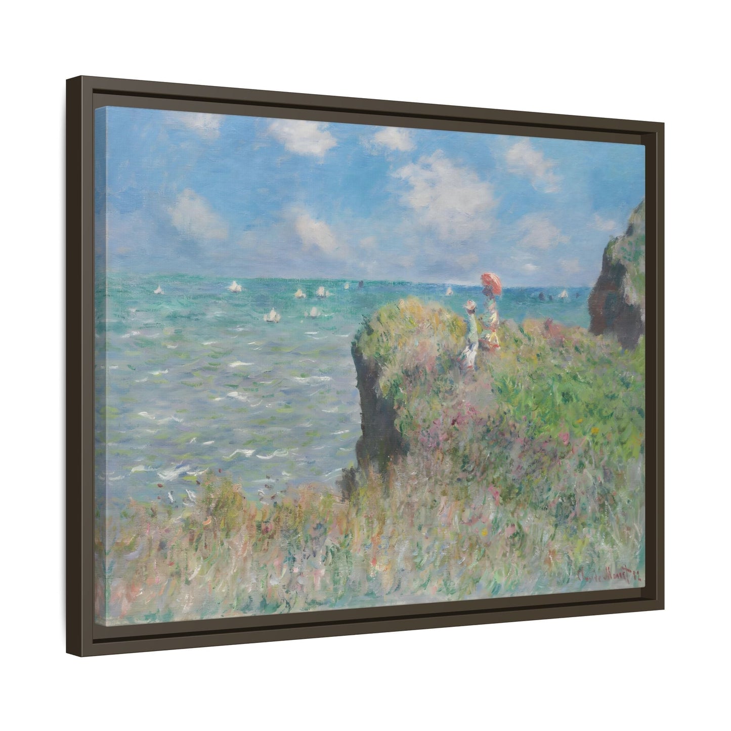 Famous Monet Framed Canvas Print - Cliff Walk at Pourville Wall Art