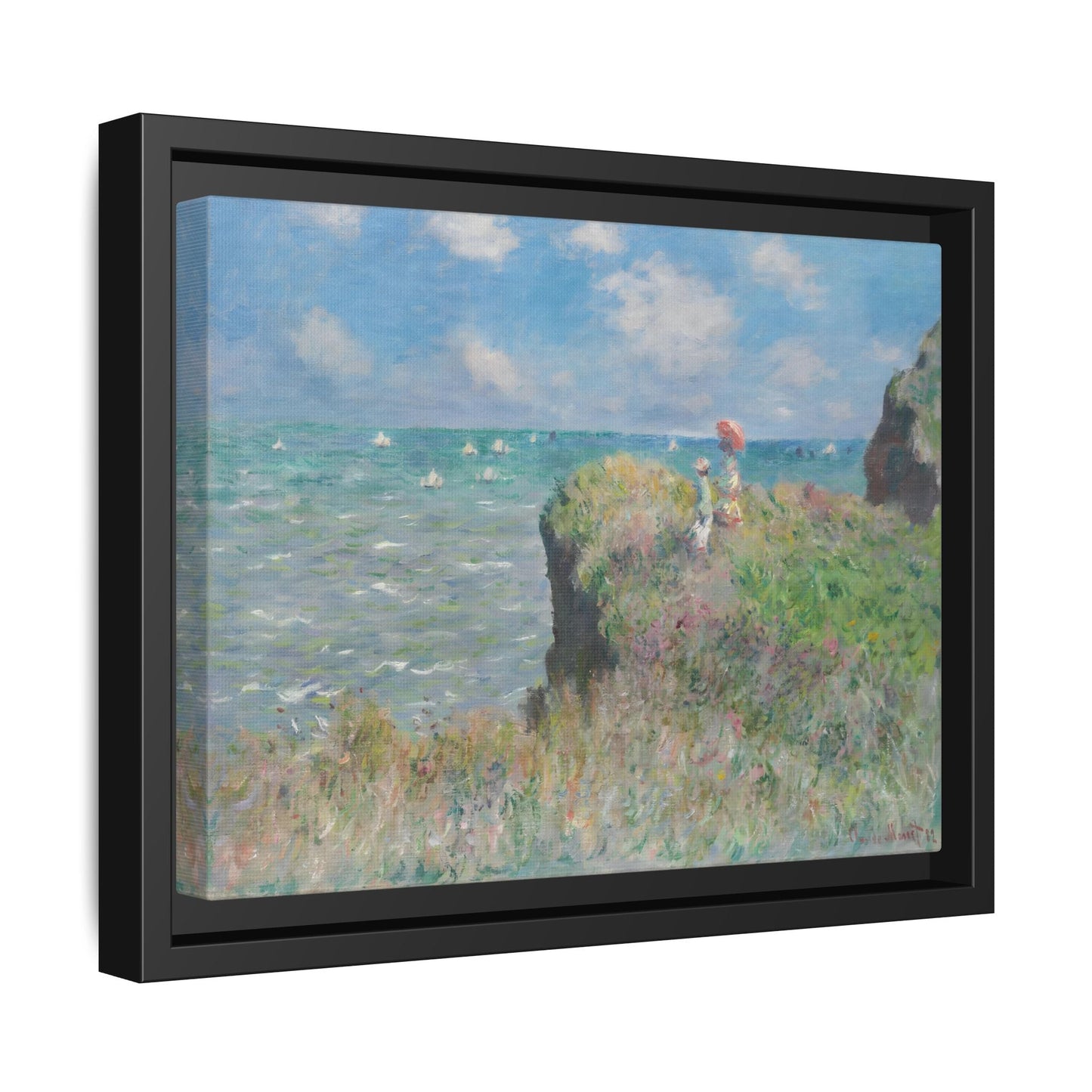 Famous Monet Framed Canvas Print - Cliff Walk at Pourville Wall Art