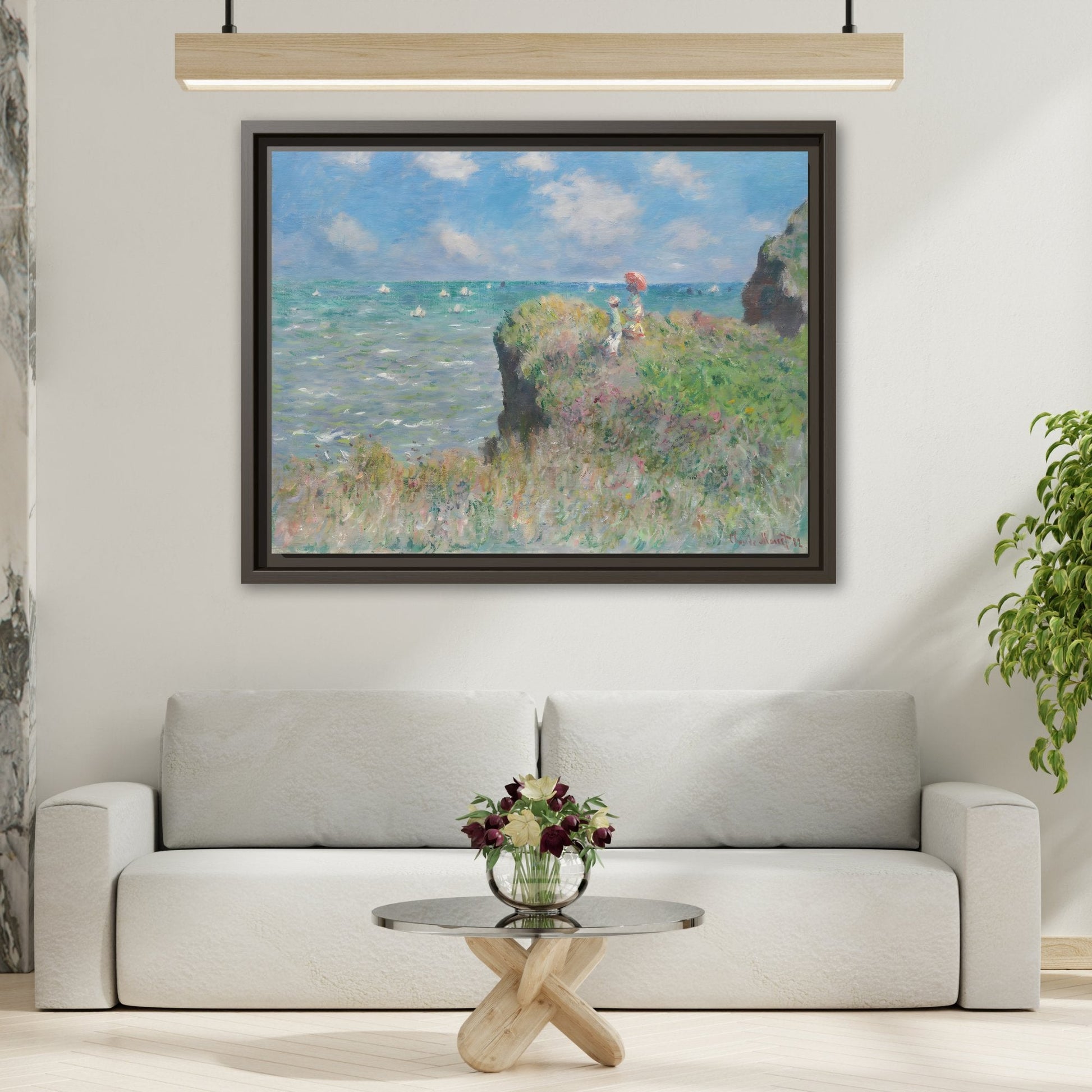 Famous Monet Framed Canvas Print - Cliff Walk at Pourville Wall Art