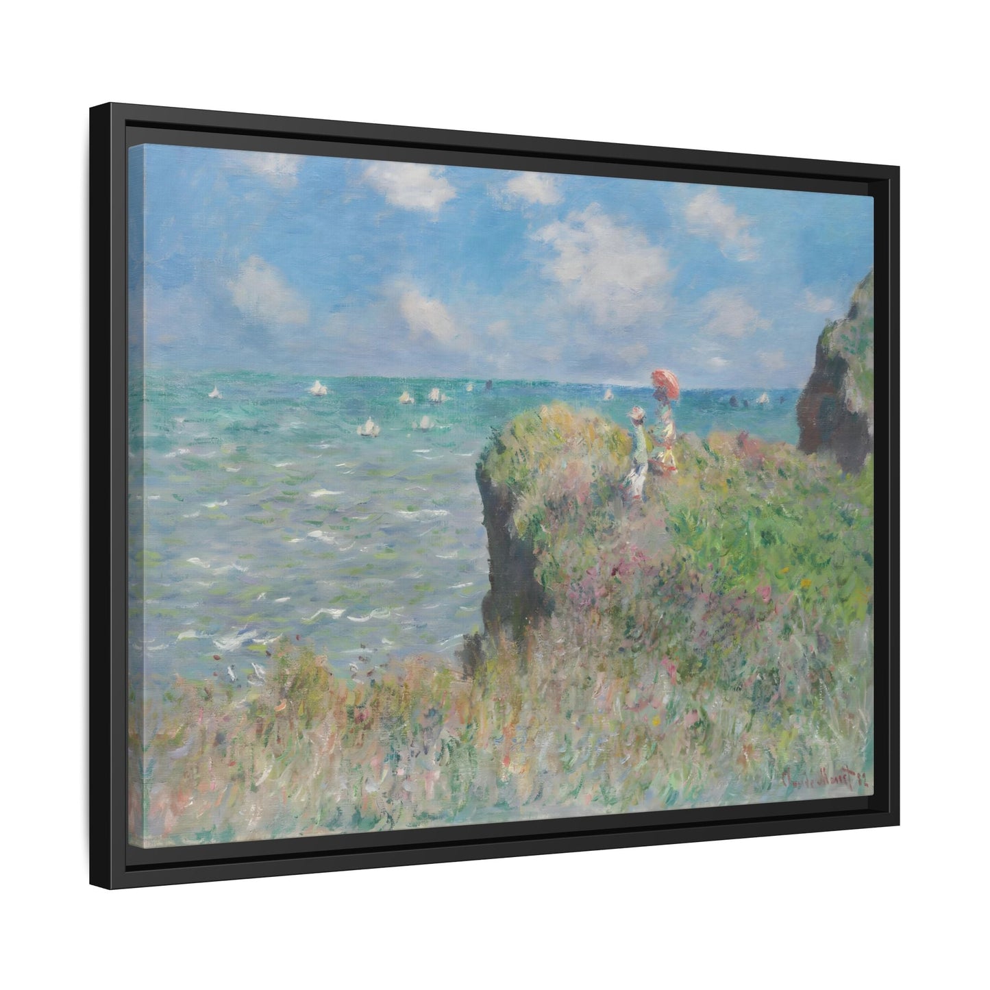 Famous Monet Framed Canvas Print - Cliff Walk at Pourville Wall Art