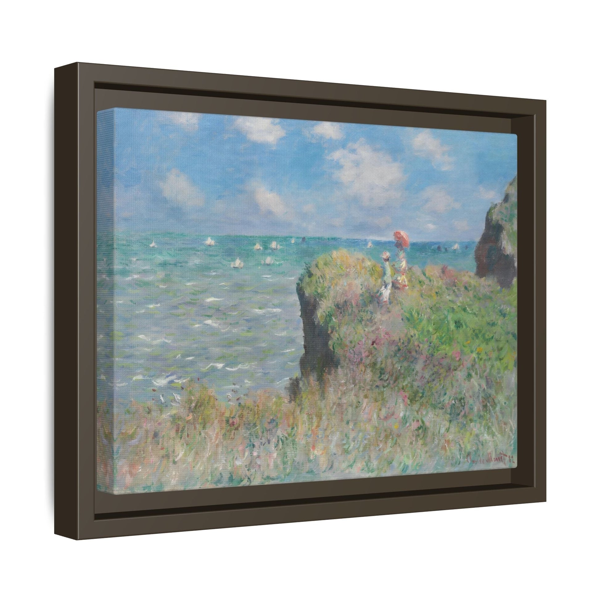 Famous Monet Framed Canvas Print - Cliff Walk at Pourville Wall Art