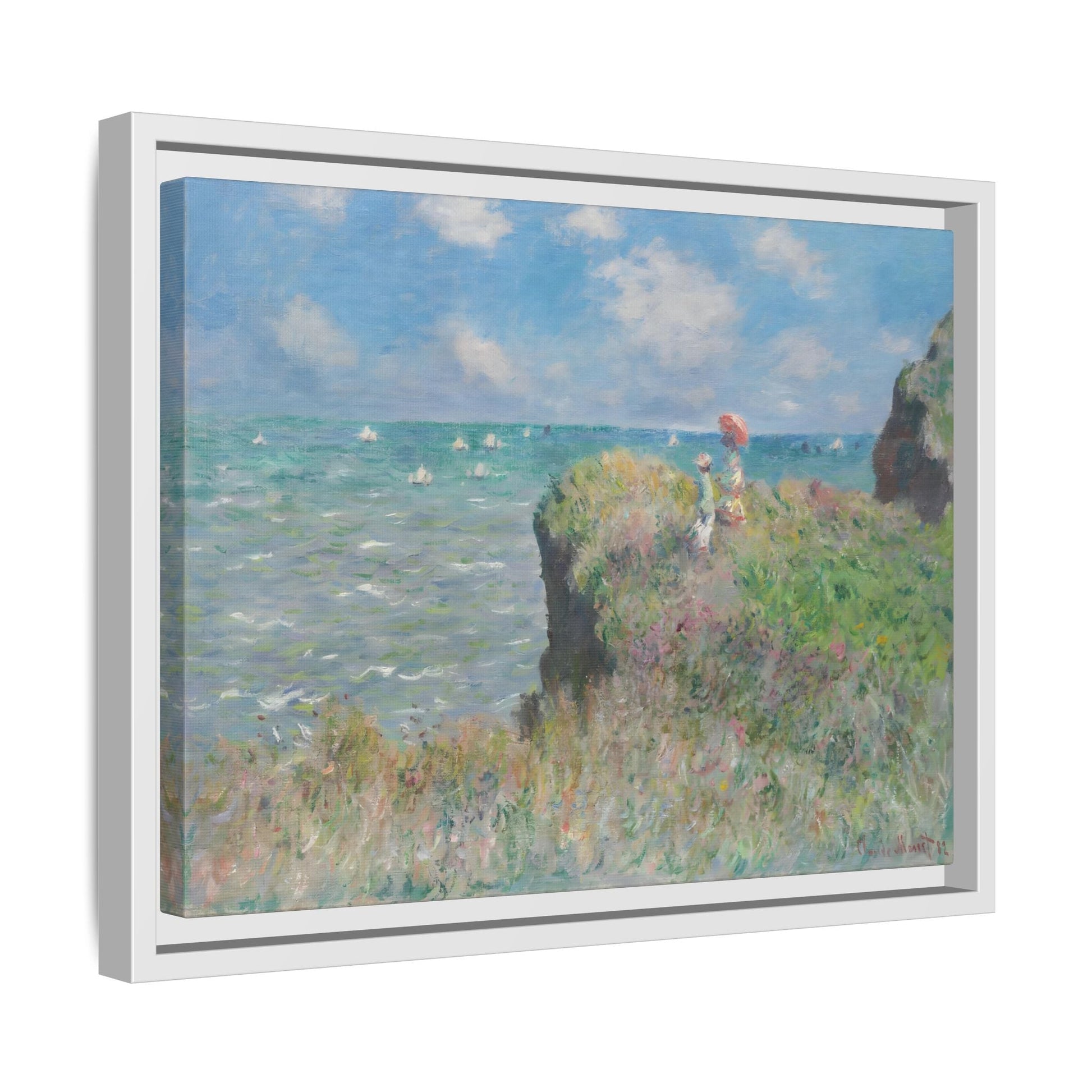 Famous Monet Framed Canvas Print - Cliff Walk at Pourville Wall Art